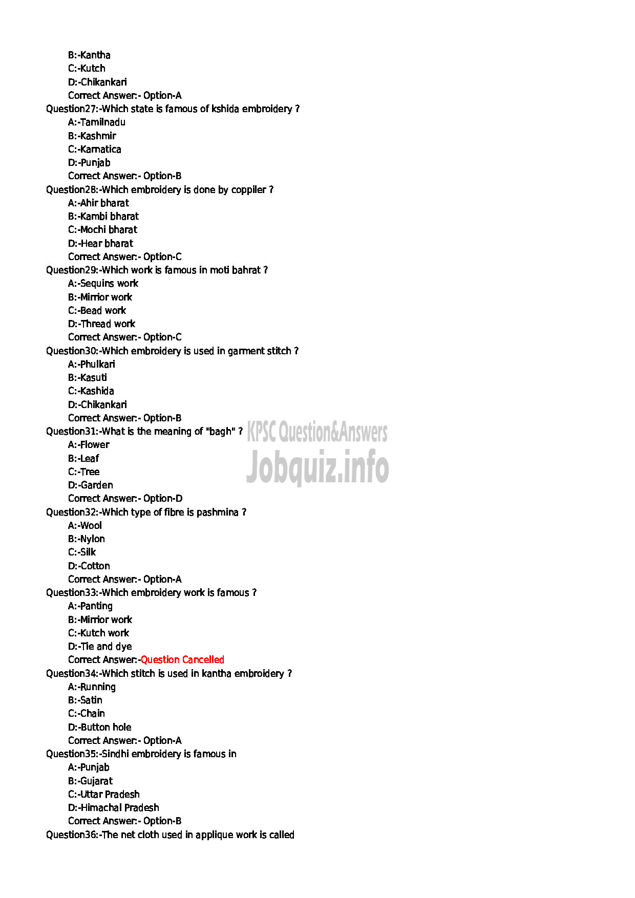 Kerala PSC Question Paper - JUNIOR INSTRUCTOR SURFACE ORNAMENTATION TECHNIQUE INDUSTRIAL TRAINING-4