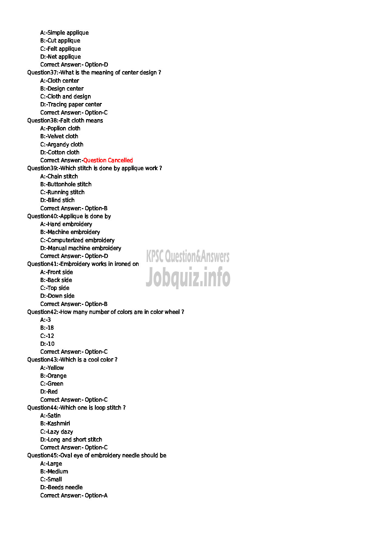 Kerala PSC Question Paper - JUNIOR INSTRUCTOR SURFACE ORNAMENTATION TECHNIQUE INDUSTRIAL TRAINING-5