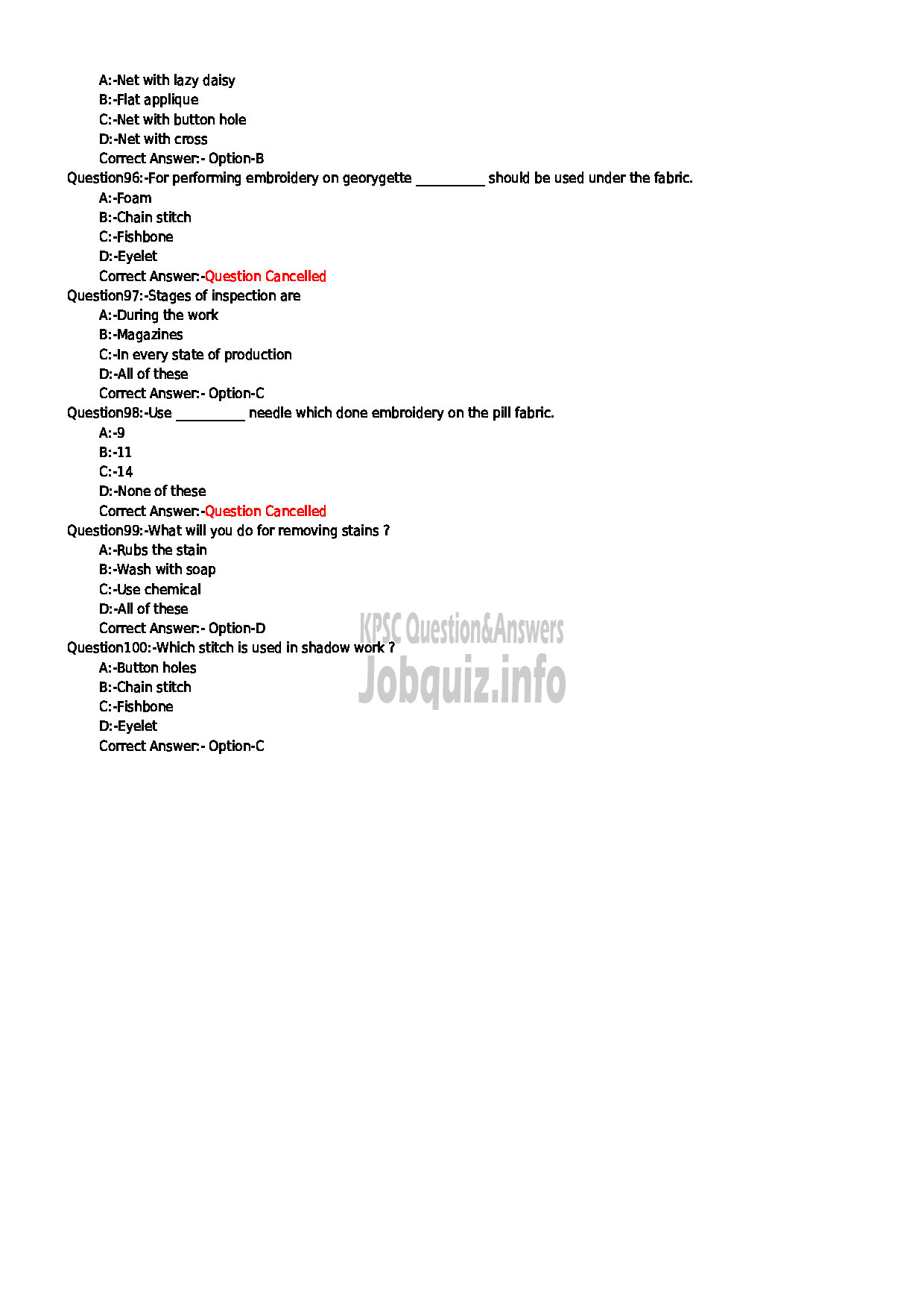 Kerala PSC Question Paper - JUNIOR INSTRUCTOR SURFACE ORNAMENTATION TECHNIQUE INDUSTRIAL TRAINING-11