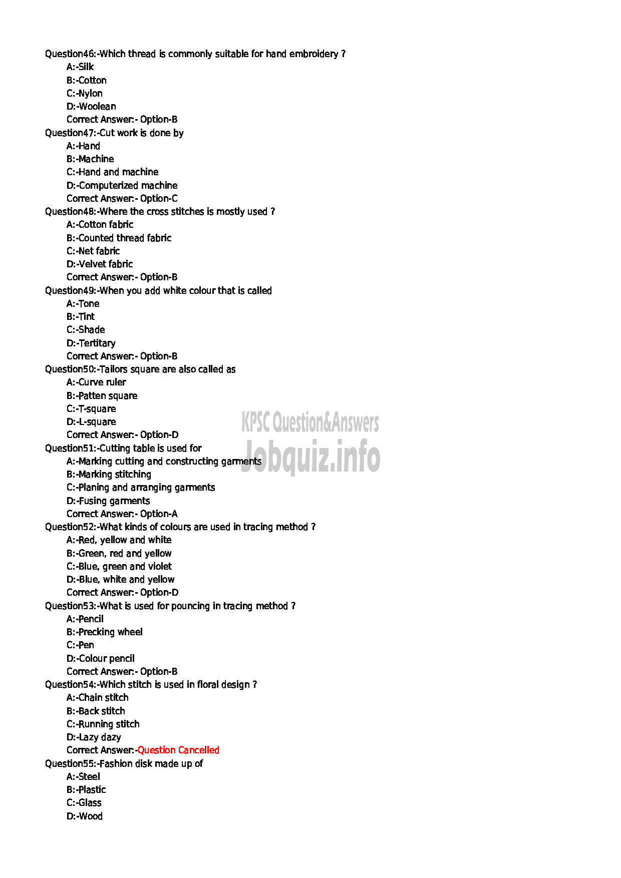 Kerala PSC Question Paper - JUNIOR INSTRUCTOR SURFACE ORNAMENTATION TECHNIQUE INDUSTRIAL TRAINING-6