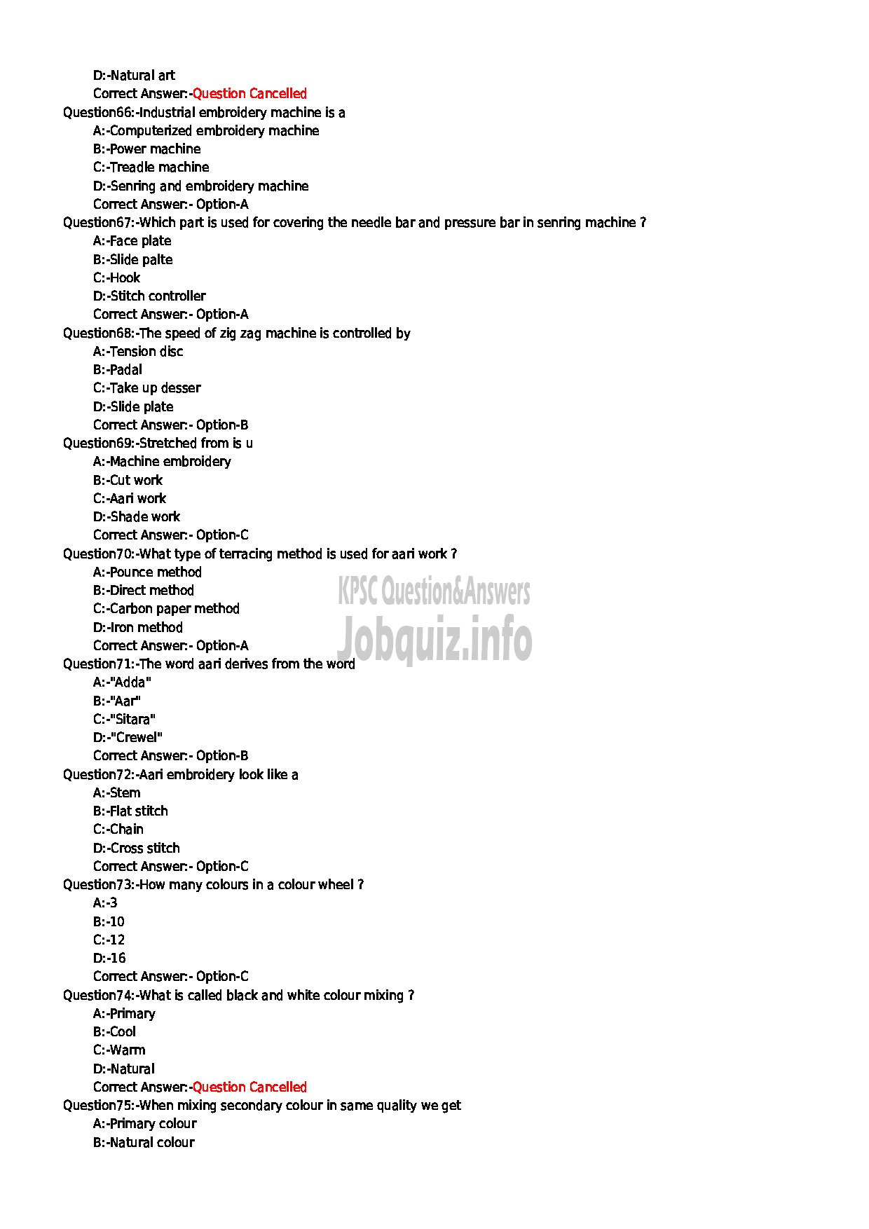 Kerala PSC Question Paper - JUNIOR INSTRUCTOR SURFACE ORNAMENTATION TECHNIQUE INDUSTRIAL TRAINING-8