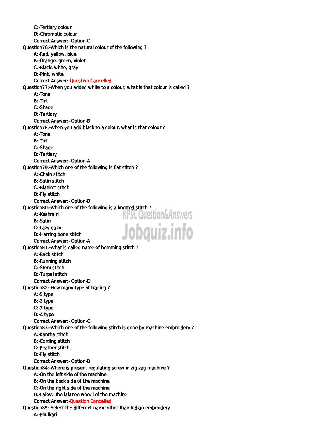 Kerala PSC Question Paper - JUNIOR INSTRUCTOR SURFACE ORNAMENTATION TECHNIQUE INDUSTRIAL TRAINING-9