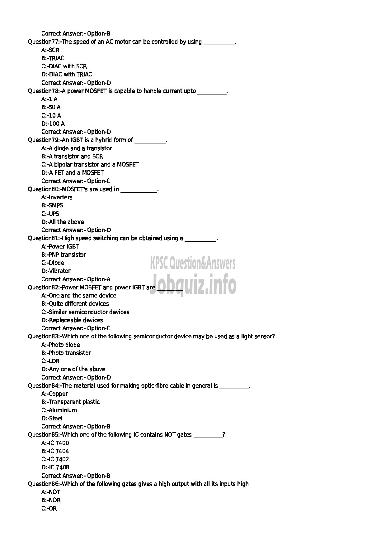 Kerala PSC Question Paper - JUNIOR INSTRUCTOR TECHNICAL POWER ELECTRONICS SYSTEM INDUSTRIAL TRAINING-9