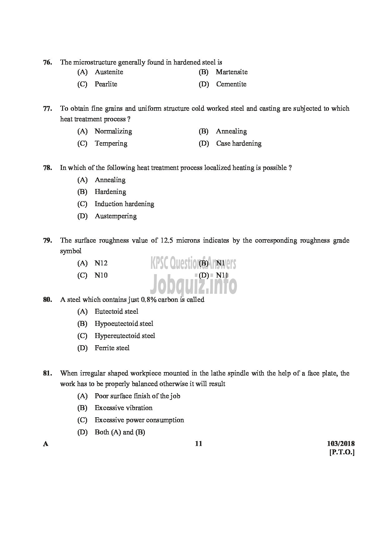 Kerala PSC Question Paper - JUNIOR INSTRUCTOR TURNOR INDUSTRIAL TRAINING DEPARTMENT ENGLISH -11