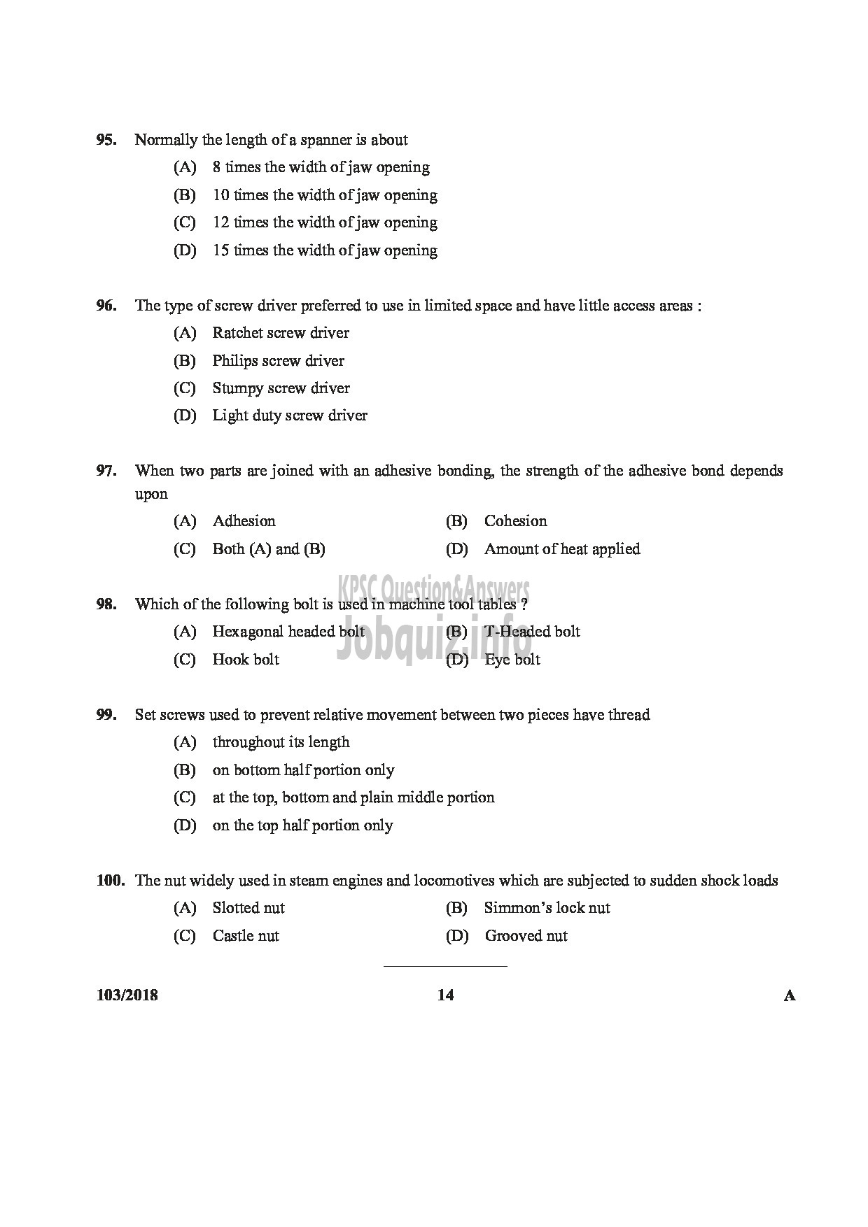 Kerala PSC Question Paper - JUNIOR INSTRUCTOR TURNOR INDUSTRIAL TRAINING DEPARTMENT ENGLISH -14