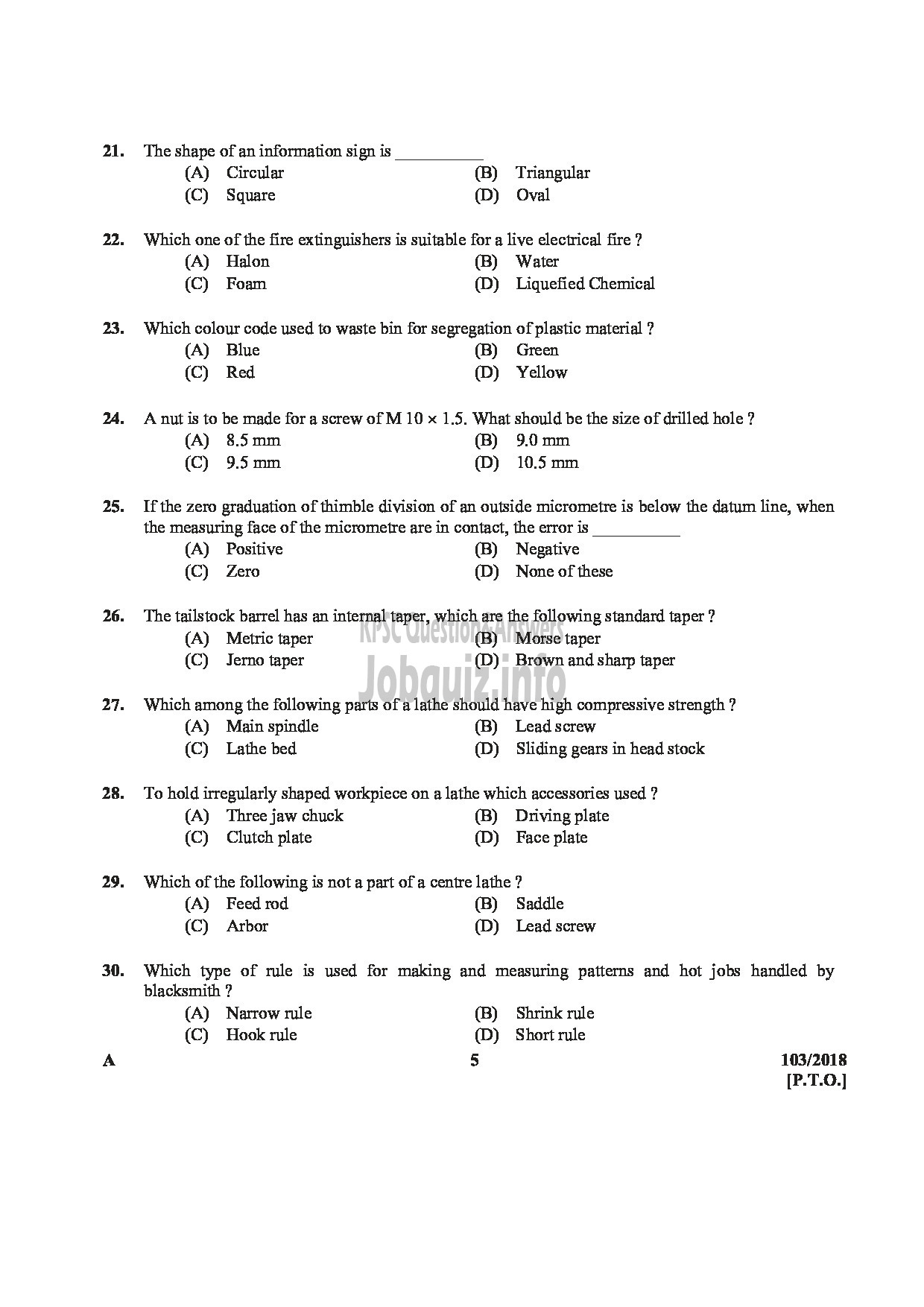 Kerala PSC Question Paper - JUNIOR INSTRUCTOR TURNOR INDUSTRIAL TRAINING DEPARTMENT ENGLISH -5