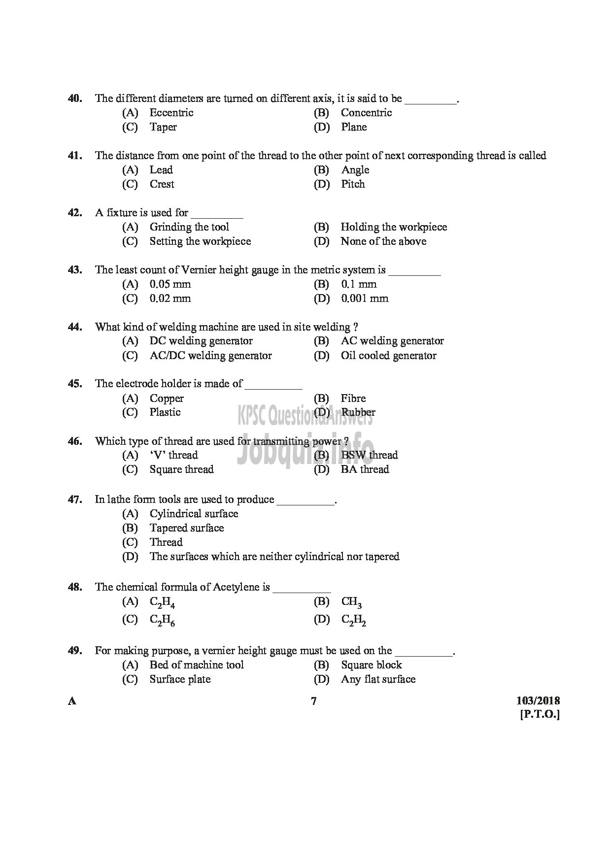 Kerala PSC Question Paper - JUNIOR INSTRUCTOR TURNOR INDUSTRIAL TRAINING DEPARTMENT ENGLISH -7