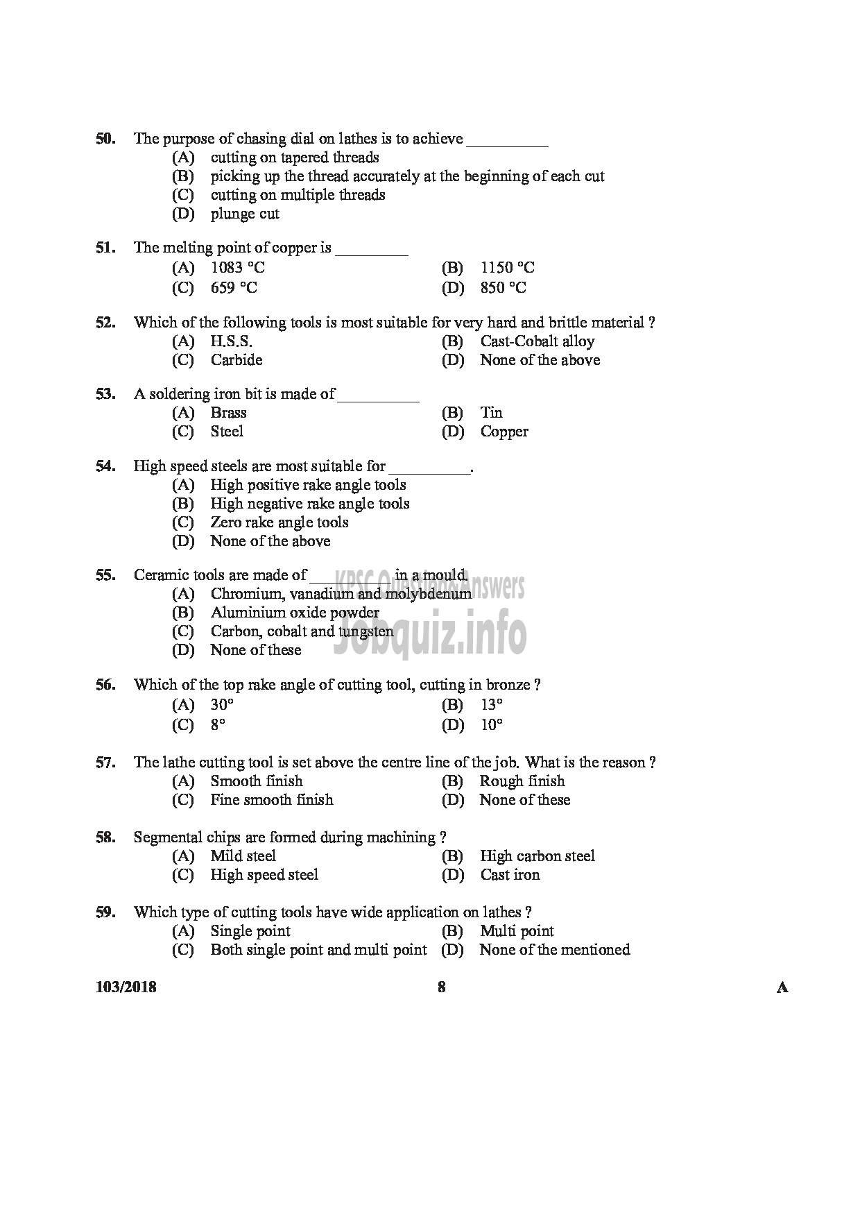 Kerala PSC Question Paper - JUNIOR INSTRUCTOR TURNOR INDUSTRIAL TRAINING DEPARTMENT ENGLISH -8