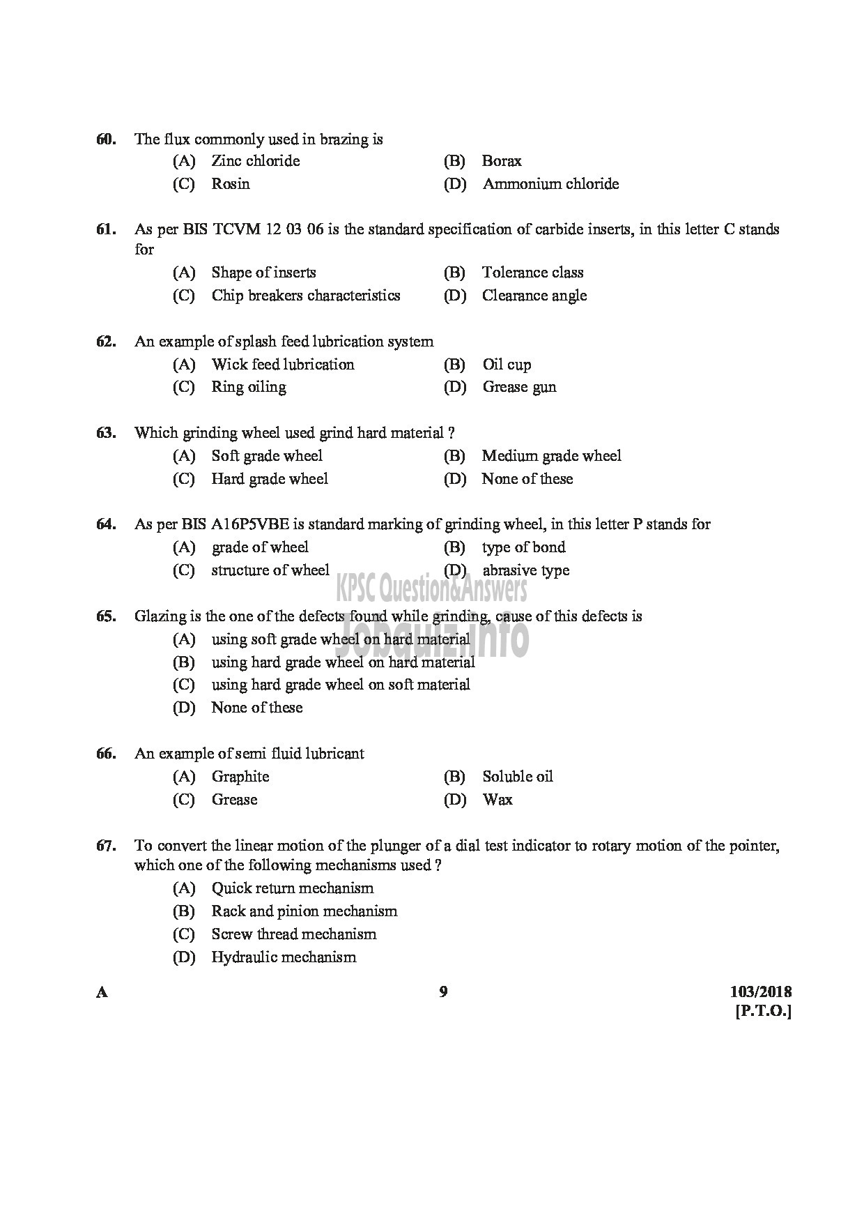 Kerala PSC Question Paper - JUNIOR INSTRUCTOR TURNOR INDUSTRIAL TRAINING DEPARTMENT ENGLISH -9