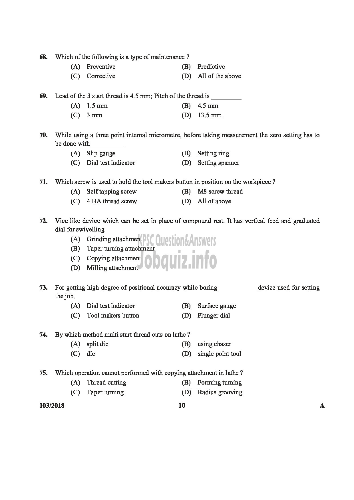 Kerala PSC Question Paper - JUNIOR INSTRUCTOR TURNOR INDUSTRIAL TRAINING DEPARTMENT ENGLISH -10