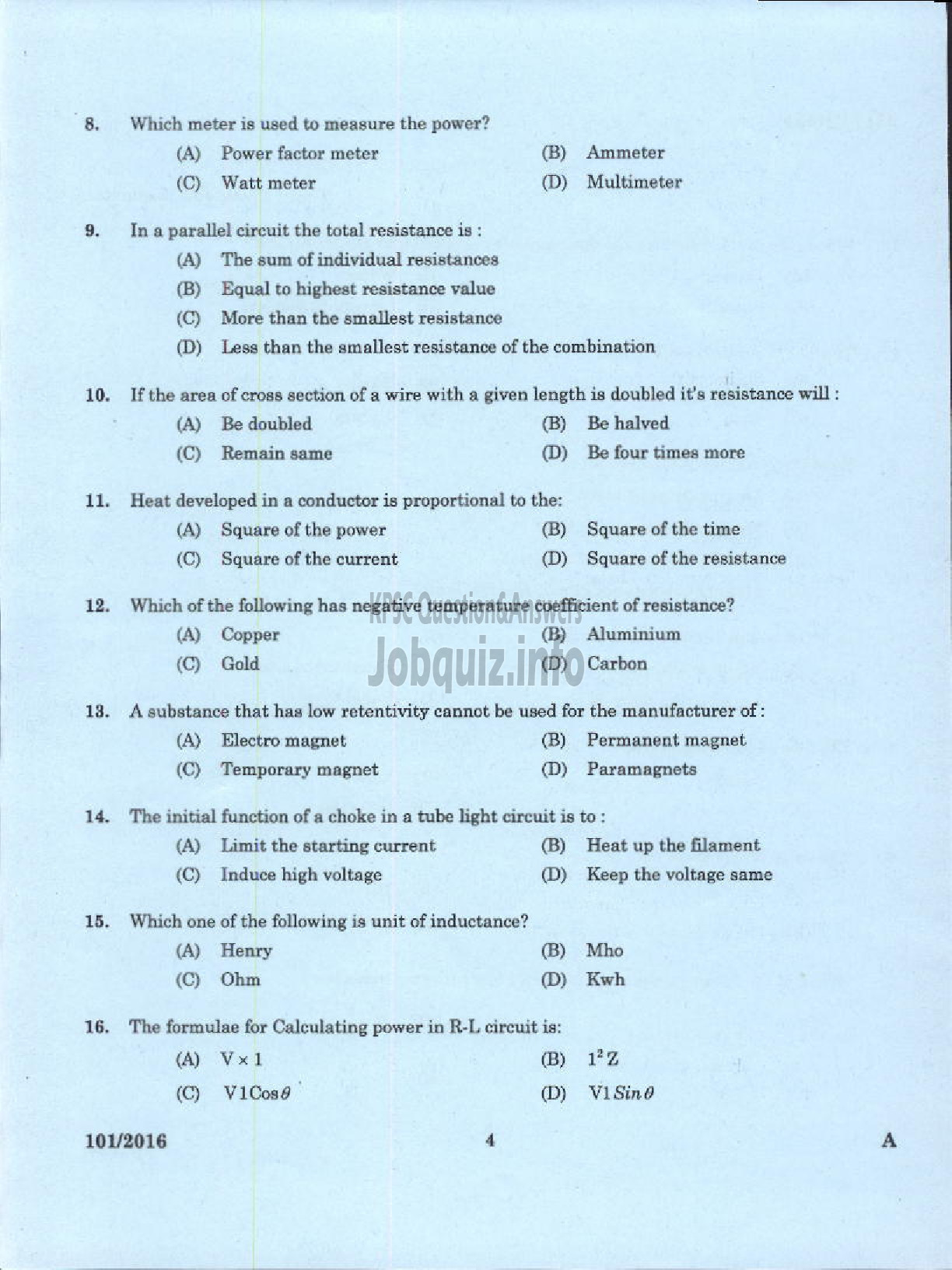 Kerala PSC Question Paper - JUNIOR INSTRUCTOR WIREMAN INDUSTRIAL TRAINING-2