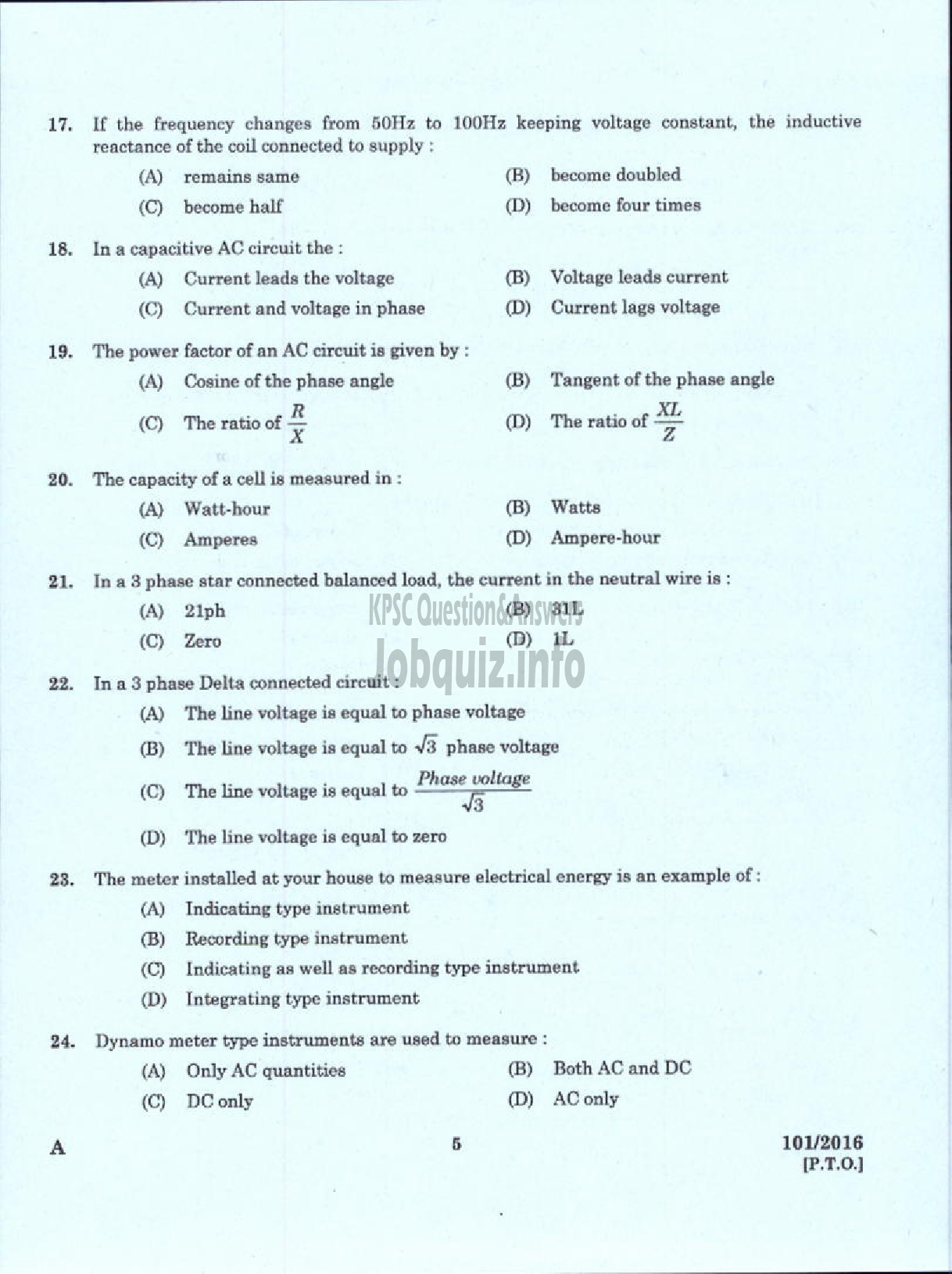 Kerala PSC Question Paper - JUNIOR INSTRUCTOR WIREMAN INDUSTRIAL TRAINING-3