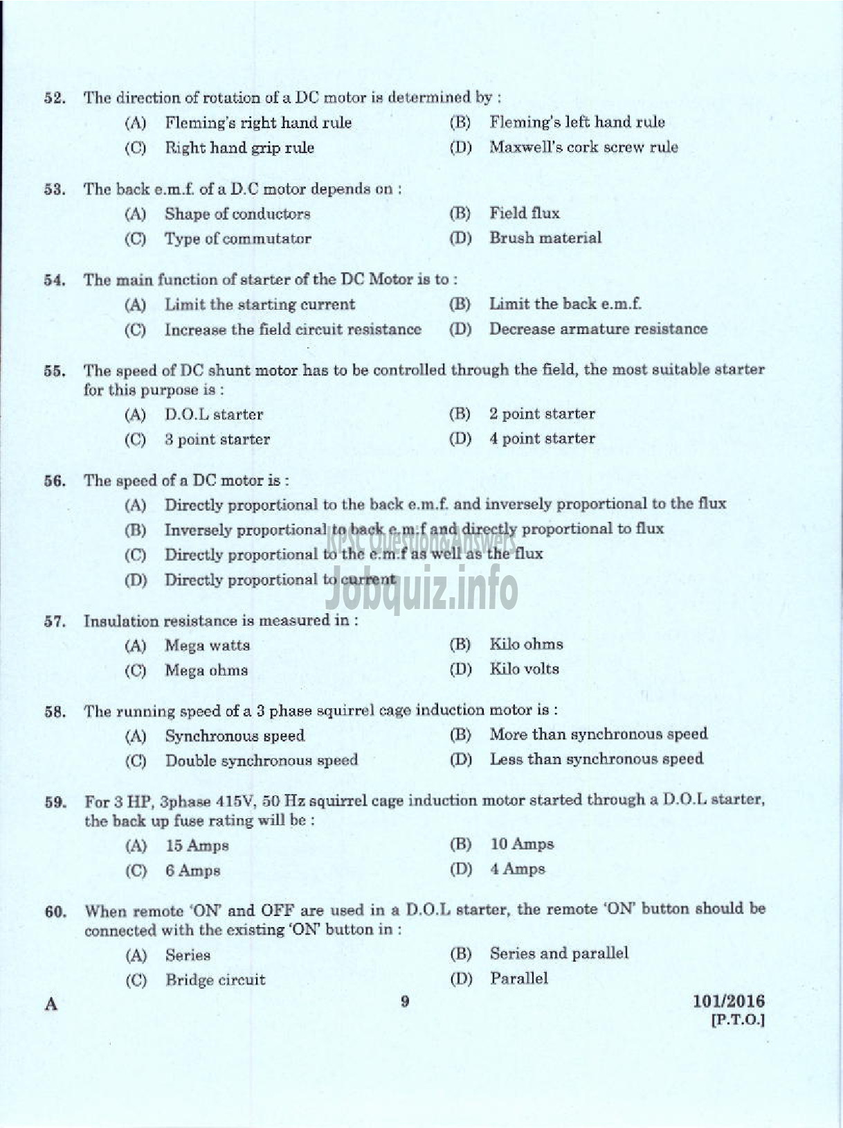 Kerala PSC Question Paper - JUNIOR INSTRUCTOR WIREMAN INDUSTRIAL TRAINING-7