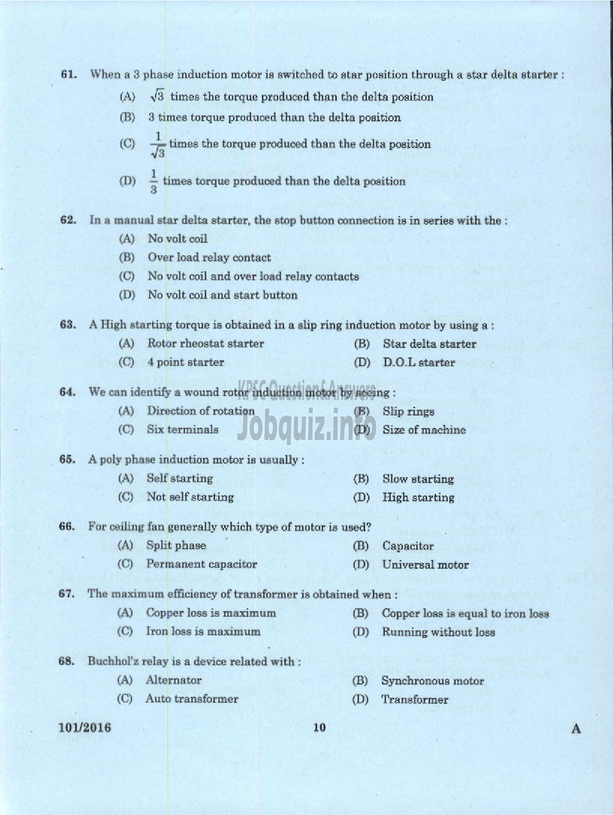 Kerala PSC Question Paper - JUNIOR INSTRUCTOR WIREMAN INDUSTRIAL TRAINING-8