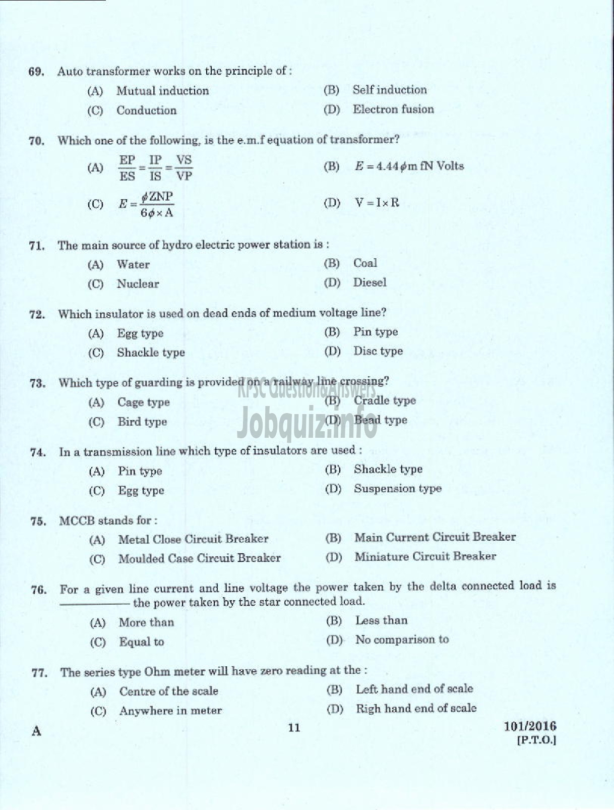 Kerala PSC Question Paper - JUNIOR INSTRUCTOR WIREMAN INDUSTRIAL TRAINING-9