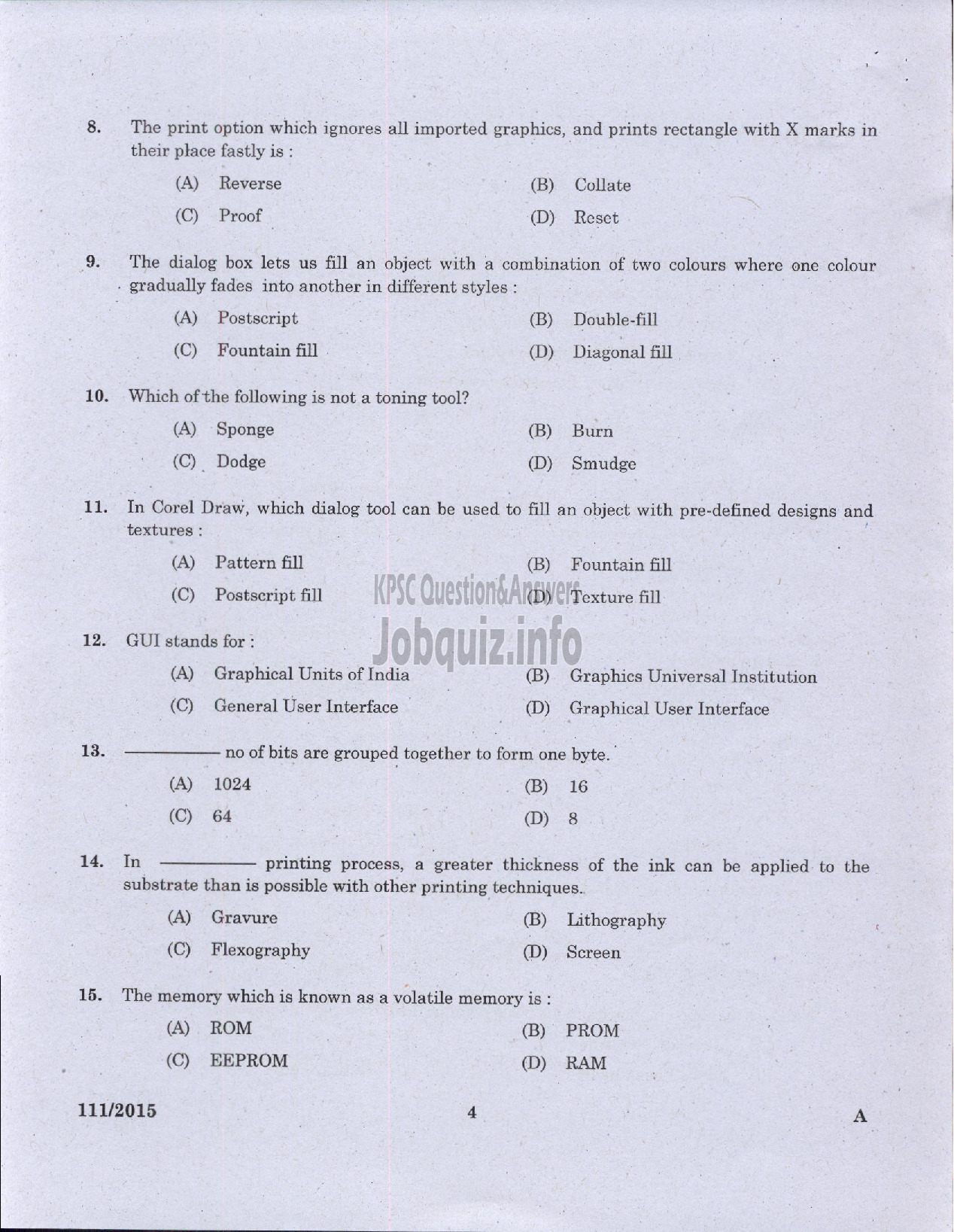 Kerala PSC Question Paper - JUNIOR INSTTRUCTOR DESKTOP PUBLISHING OPERATOR INDUSTRIAL TRAINING-2