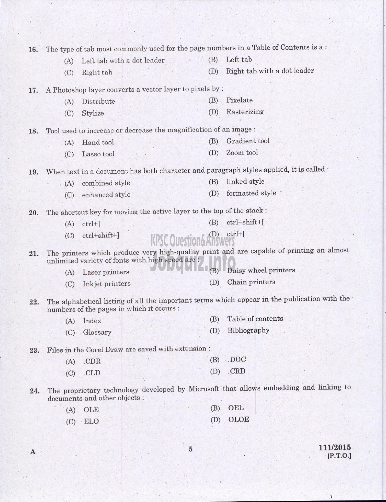 Kerala PSC Question Paper - JUNIOR INSTTRUCTOR DESKTOP PUBLISHING OPERATOR INDUSTRIAL TRAINING-3