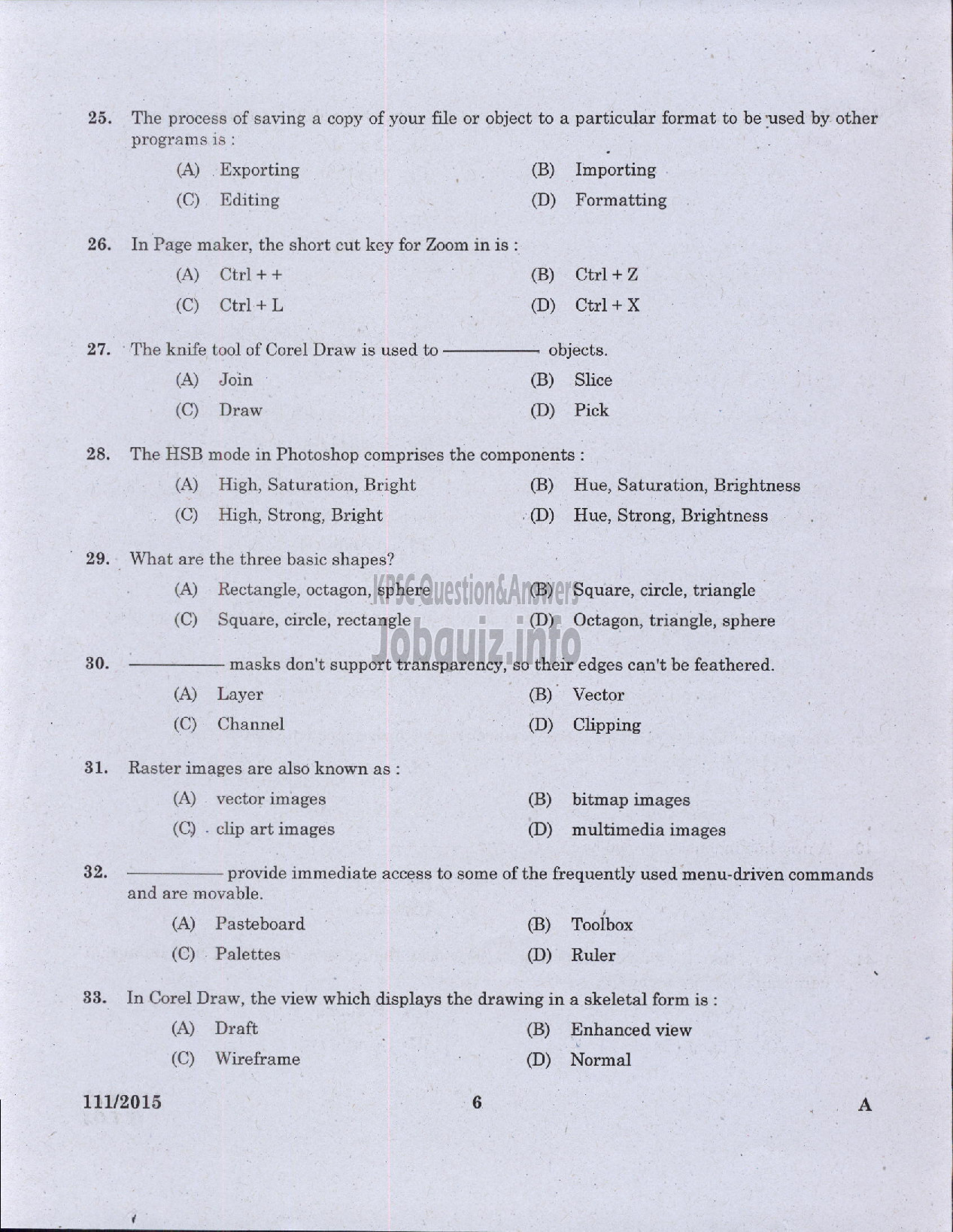 Kerala PSC Question Paper - JUNIOR INSTTRUCTOR DESKTOP PUBLISHING OPERATOR INDUSTRIAL TRAINING-4