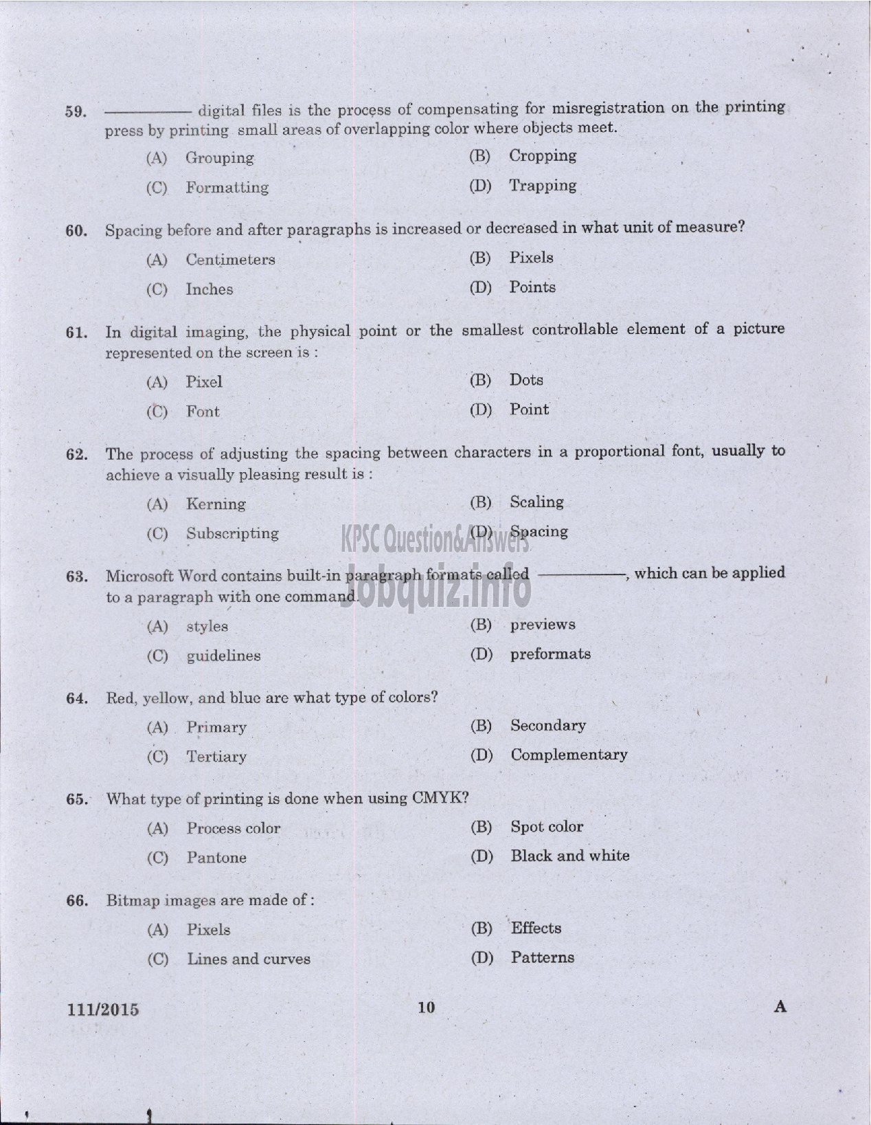 Kerala PSC Question Paper - JUNIOR INSTTRUCTOR DESKTOP PUBLISHING OPERATOR INDUSTRIAL TRAINING-8