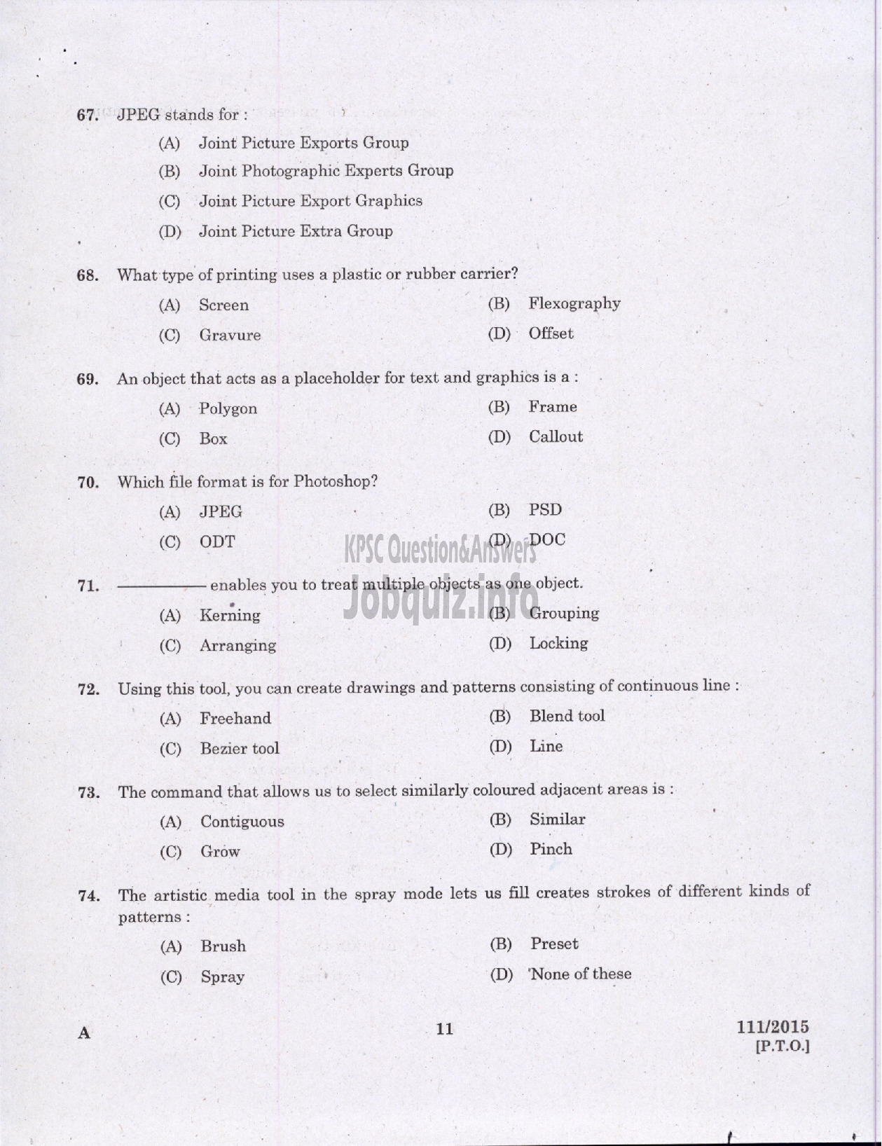 Kerala PSC Question Paper - JUNIOR INSTTRUCTOR DESKTOP PUBLISHING OPERATOR INDUSTRIAL TRAINING-9