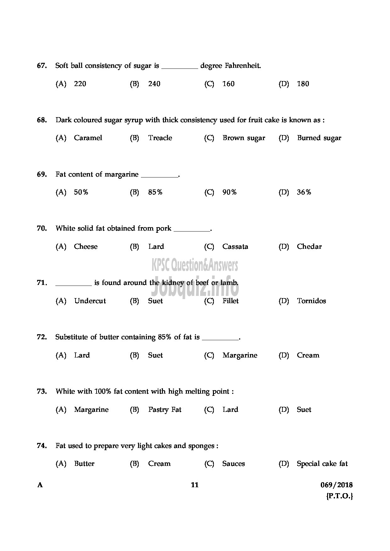 Kerala PSC Question Paper - JUNIOR INSTUCTOR BAKERY AND CONFECTIONARY INDUSTRIAL TRAINING-11