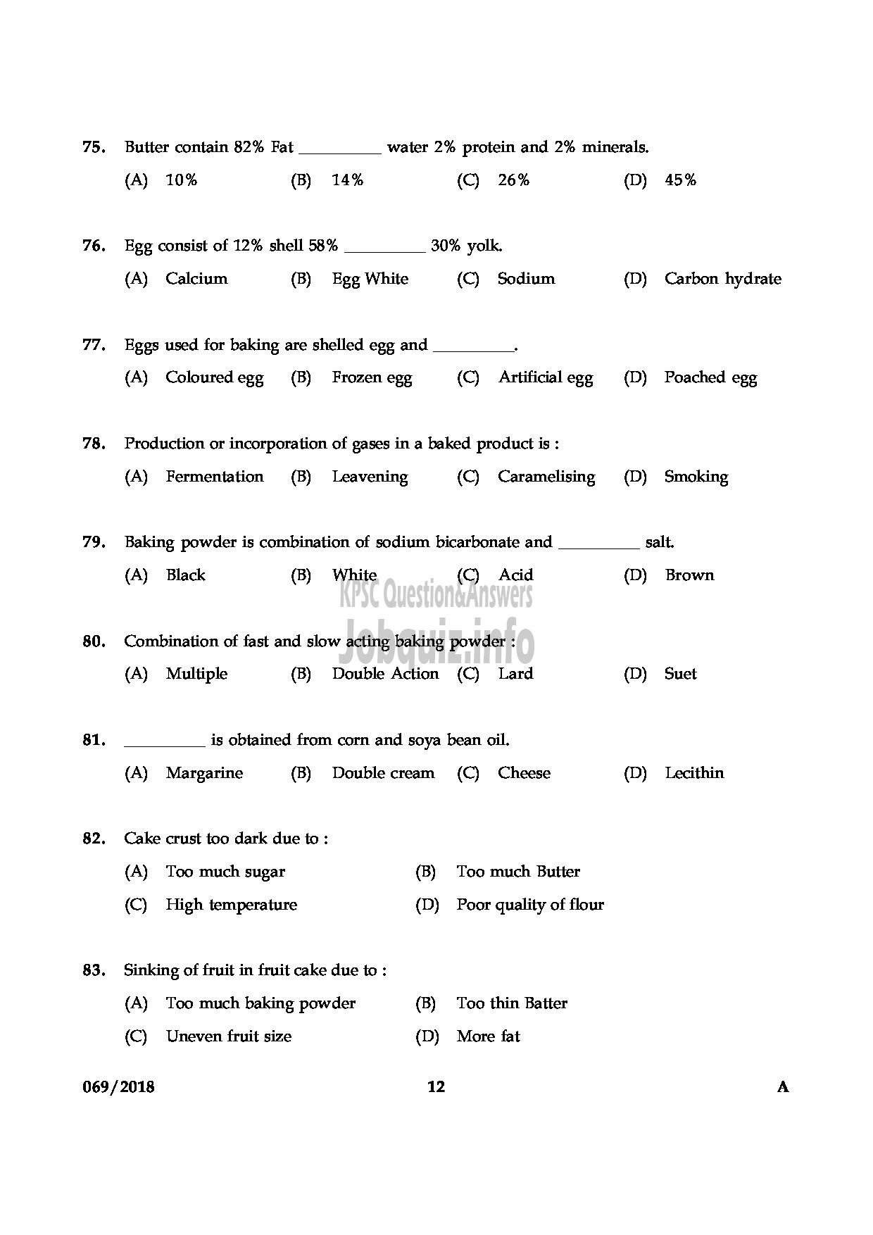 Kerala PSC Question Paper - JUNIOR INSTUCTOR BAKERY AND CONFECTIONARY INDUSTRIAL TRAINING-12