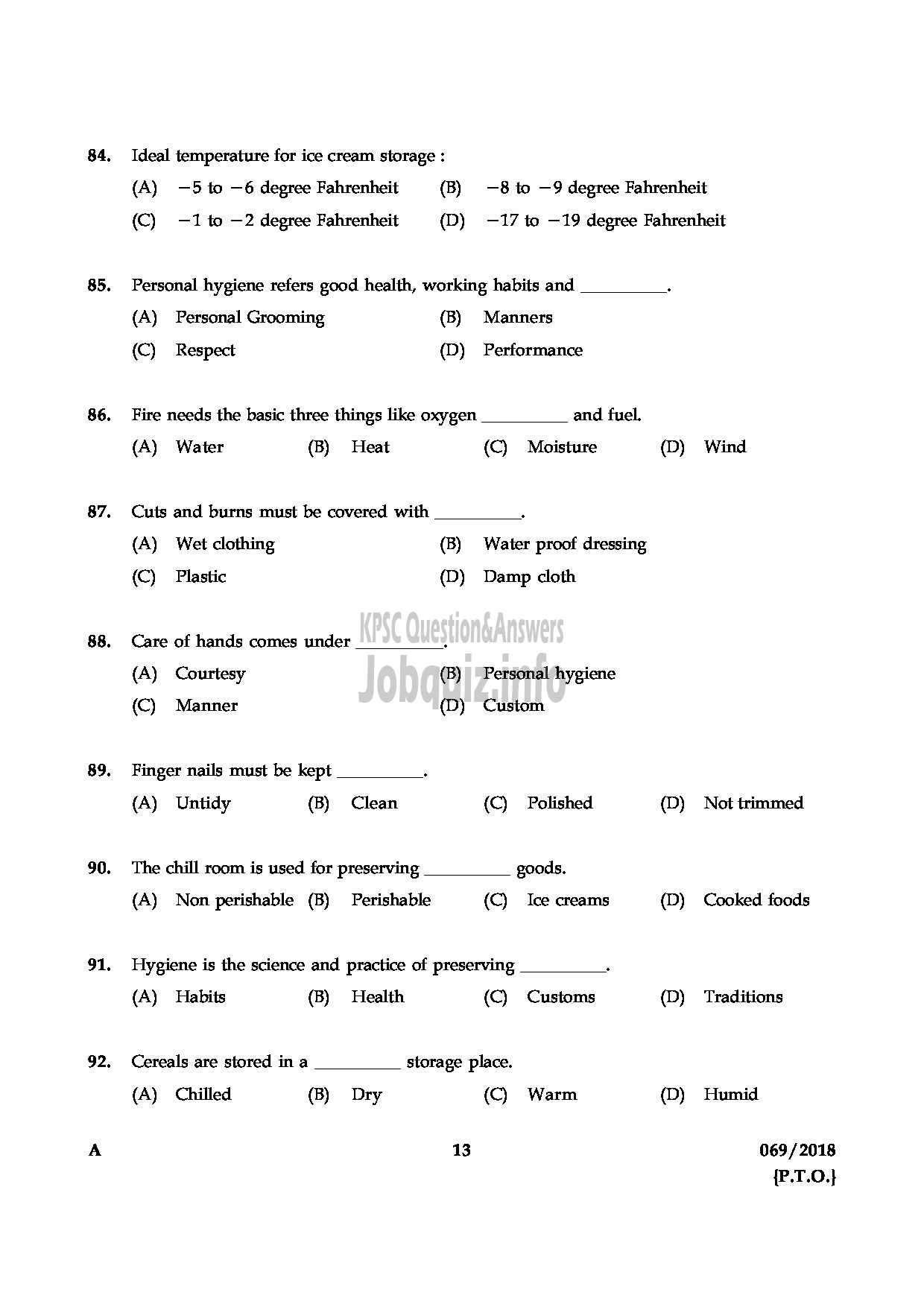 Kerala PSC Question Paper - JUNIOR INSTUCTOR BAKERY AND CONFECTIONARY INDUSTRIAL TRAINING-13