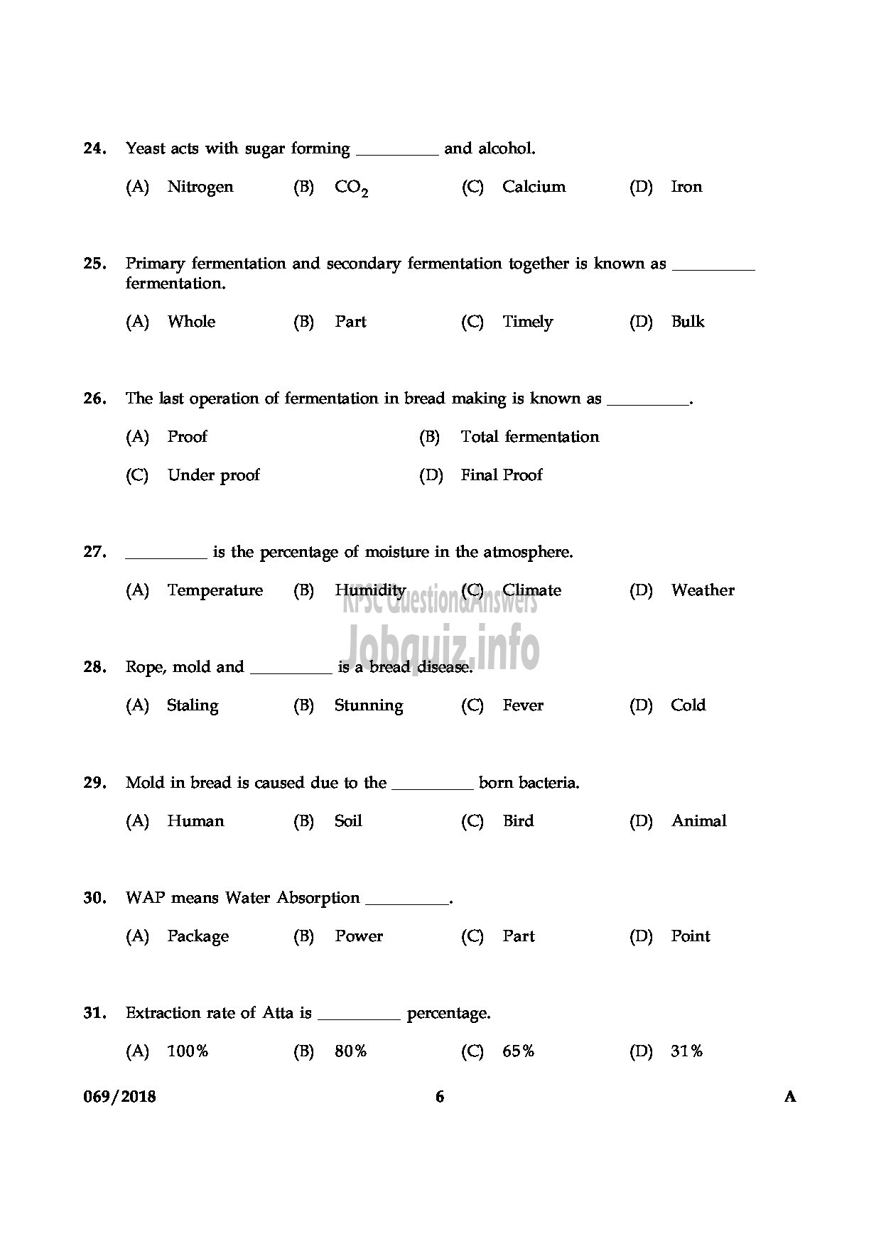 Kerala PSC Question Paper - JUNIOR INSTUCTOR BAKERY AND CONFECTIONARY INDUSTRIAL TRAINING-6