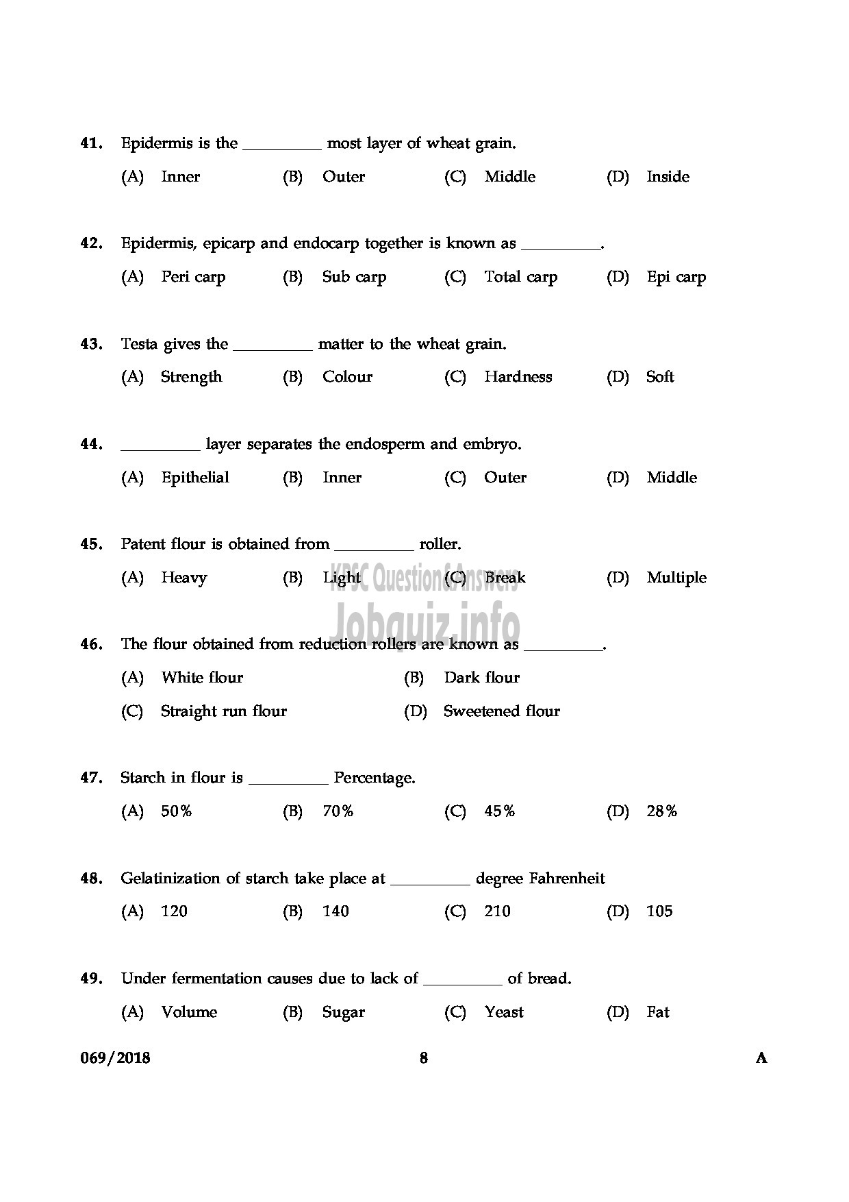 Kerala PSC Question Paper - JUNIOR INSTUCTOR BAKERY AND CONFECTIONARY INDUSTRIAL TRAINING-8