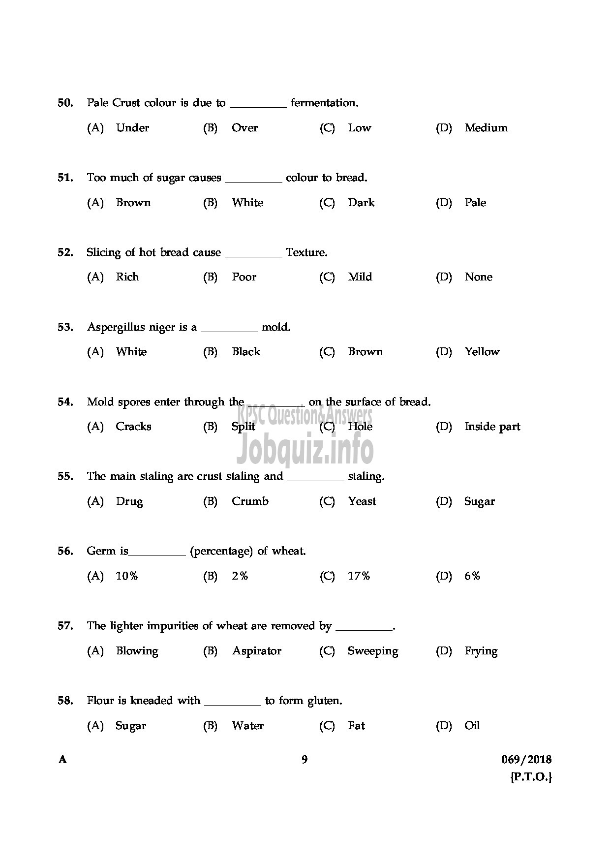 Kerala PSC Question Paper - JUNIOR INSTUCTOR BAKERY AND CONFECTIONARY INDUSTRIAL TRAINING-9