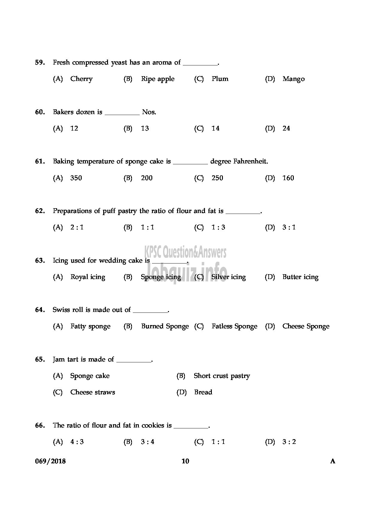 Kerala PSC Question Paper - JUNIOR INSTUCTOR BAKERY AND CONFECTIONARY INDUSTRIAL TRAINING-10