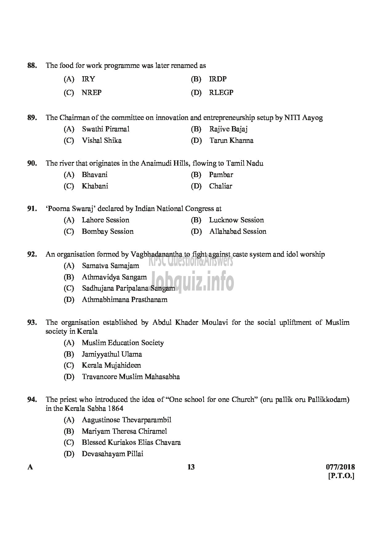 Kerala PSC Question Paper - JUNIOR LABORATORY ASSISTANT LABORATORY TECHNICIAN GR.II MEDICAL EDUCATION HEALTH SERVICES-13