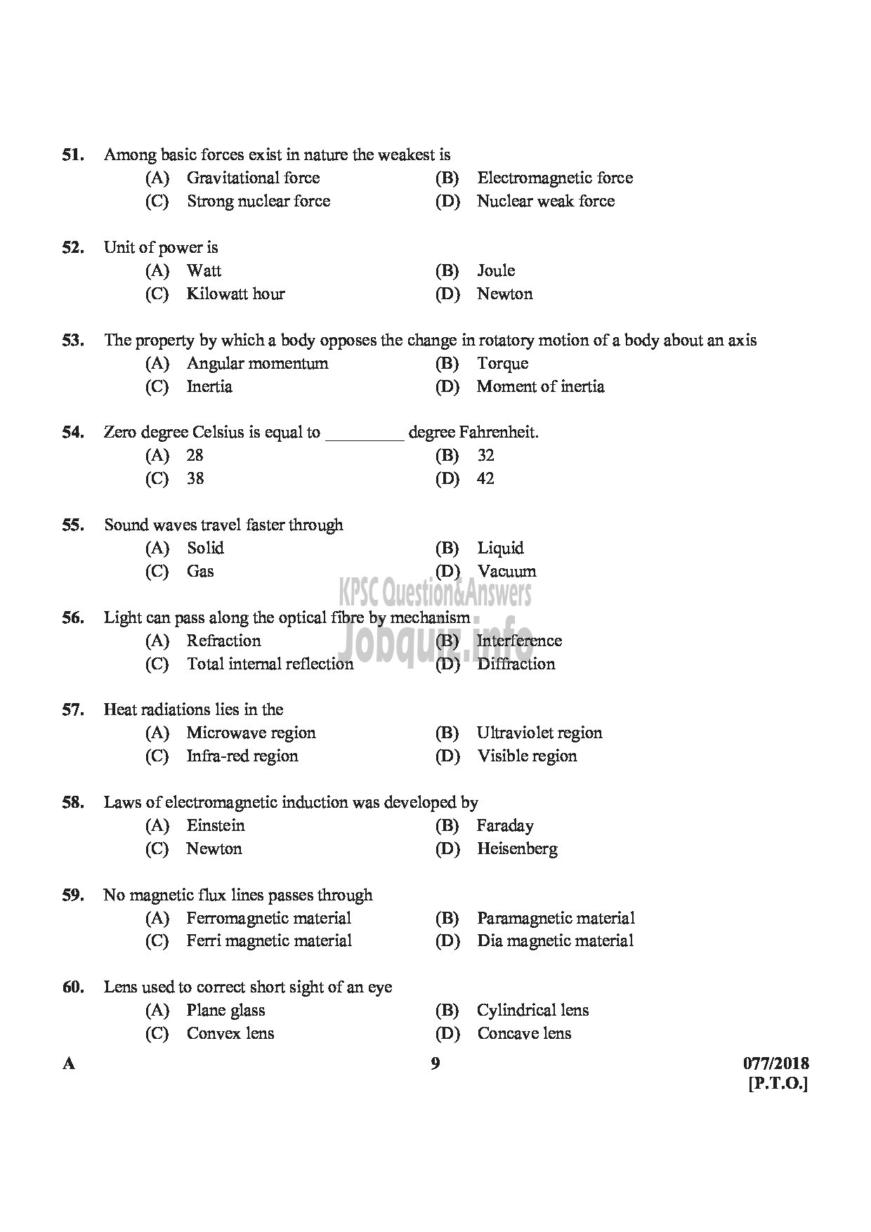 Kerala PSC Question Paper - JUNIOR LABORATORY ASSISTANT LABORATORY TECHNICIAN GR.II MEDICAL EDUCATION HEALTH SERVICES-9