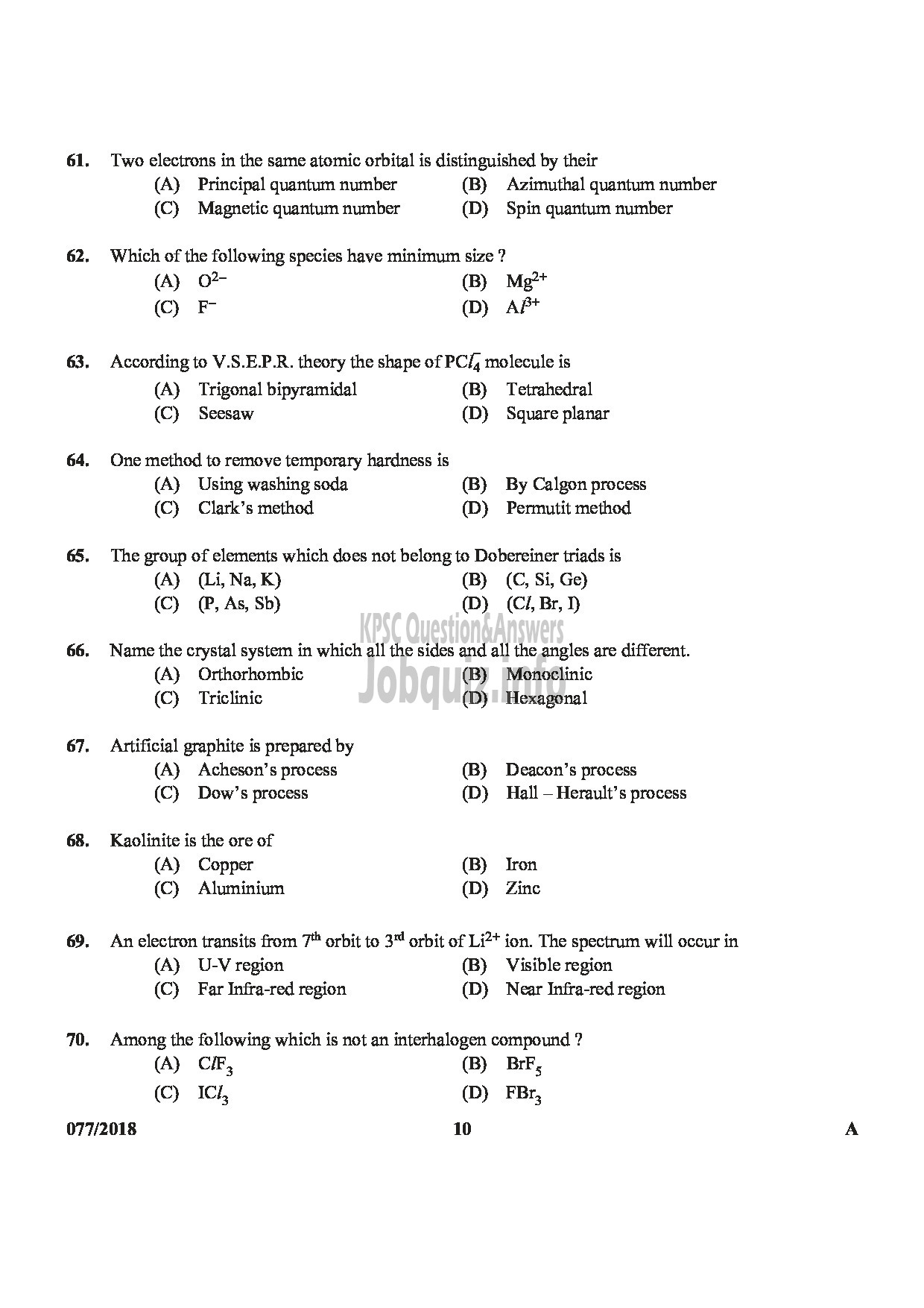 Kerala PSC Question Paper - JUNIOR LABORATORY ASSISTANT LABORATORY TECHNICIAN GR.II MEDICAL EDUCATION HEALTH SERVICES-10