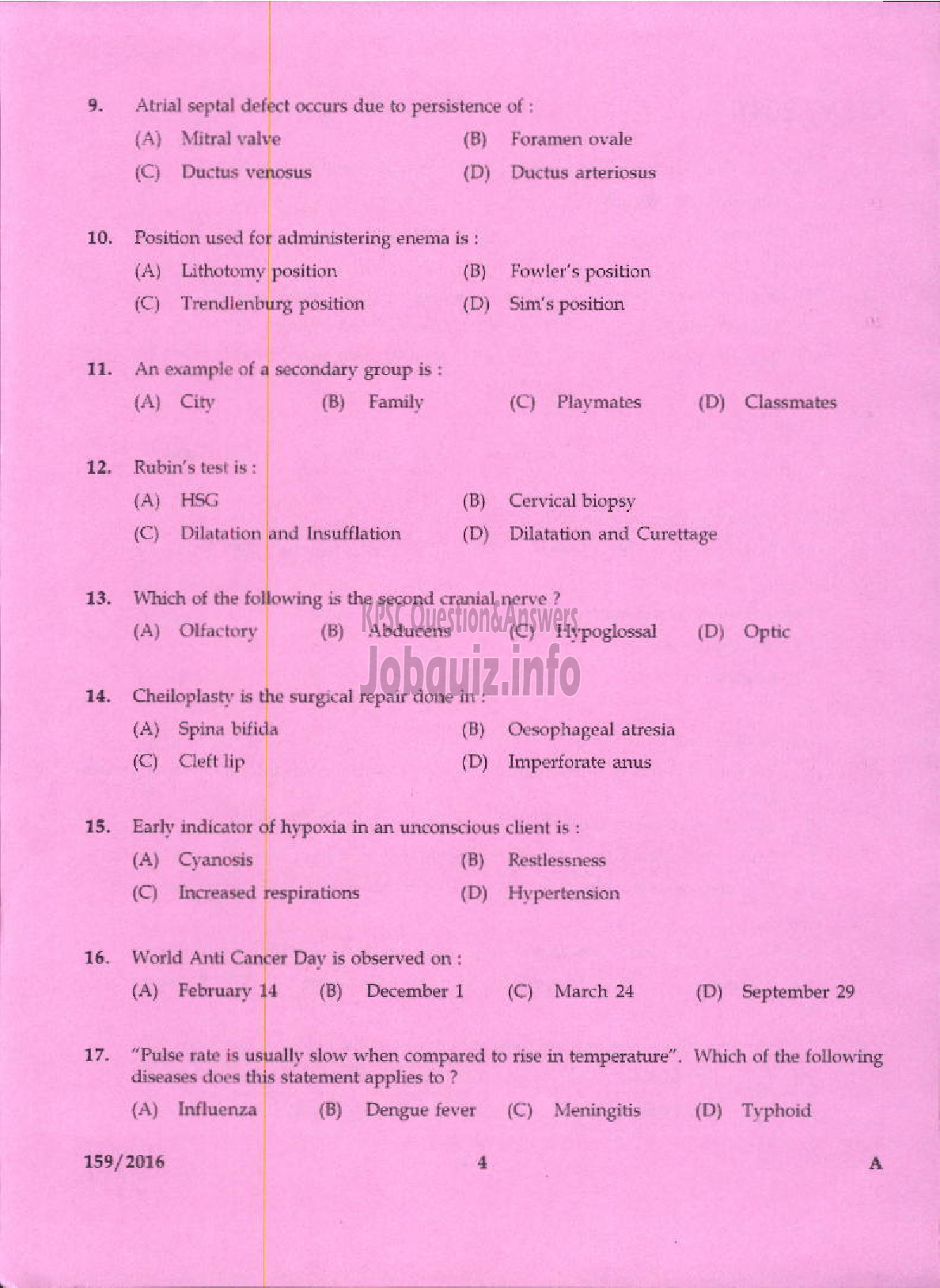 Kerala PSC Question Paper - JUNIOR MALE NURSE KERALA MINERALS AND METALS LTD-2