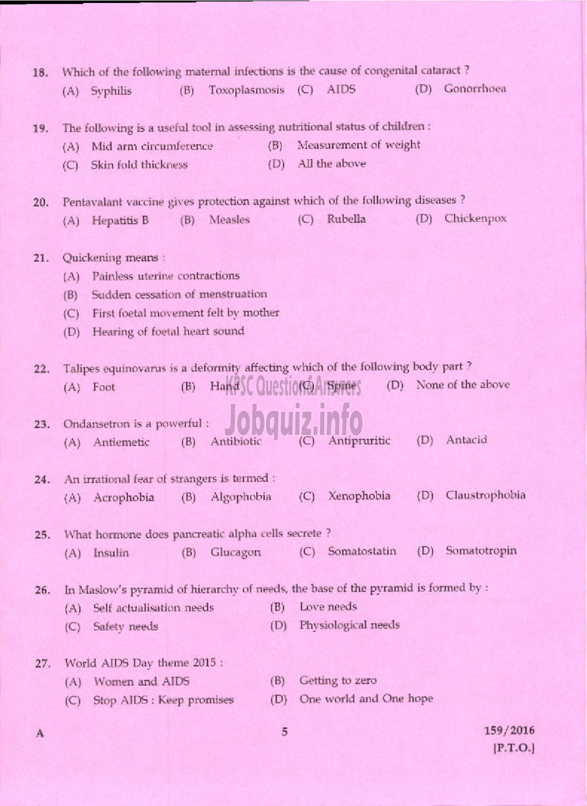 Kerala PSC Question Paper - JUNIOR MALE NURSE KERALA MINERALS AND METALS LTD-3