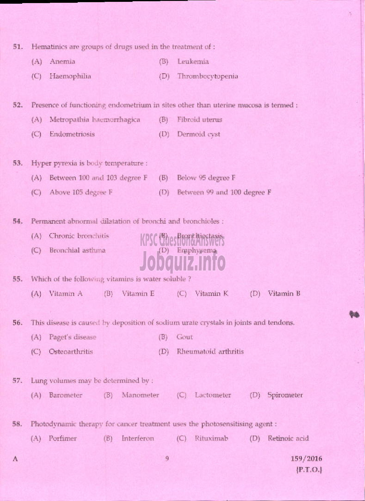 Kerala PSC Question Paper - JUNIOR MALE NURSE KERALA MINERALS AND METALS LTD-7