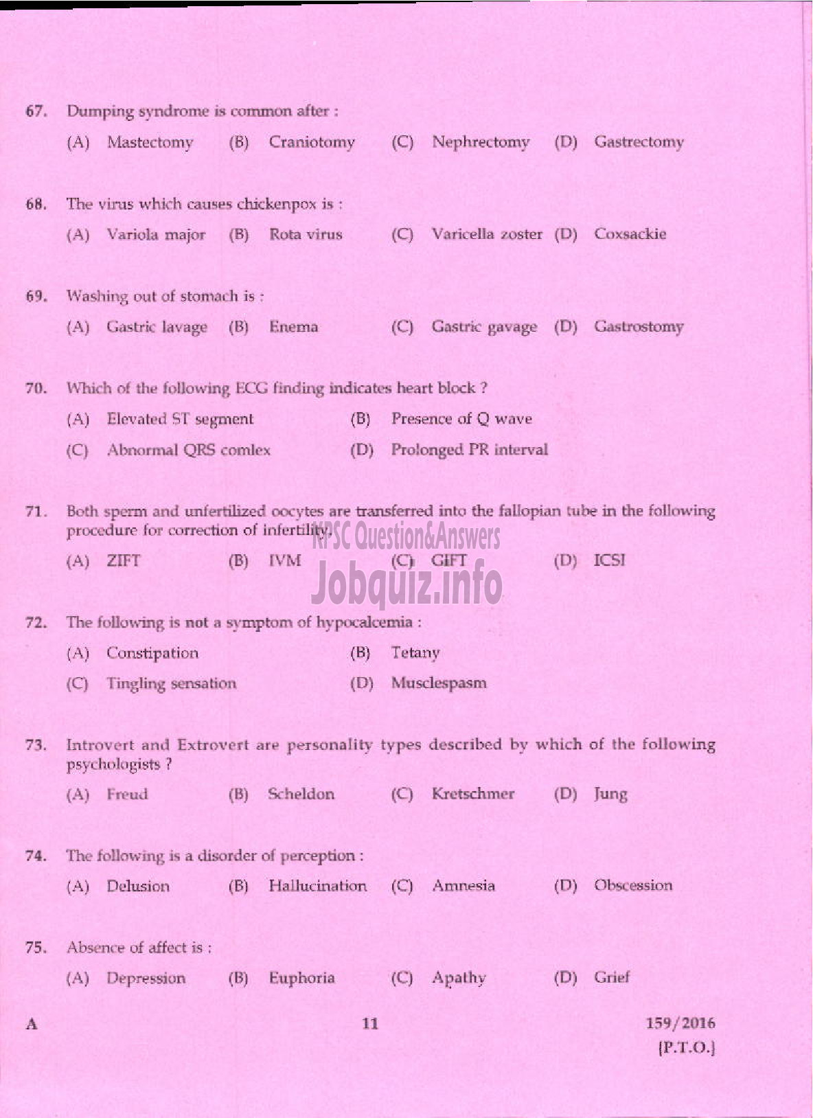 Kerala PSC Question Paper - JUNIOR MALE NURSE KERALA MINERALS AND METALS LTD-9