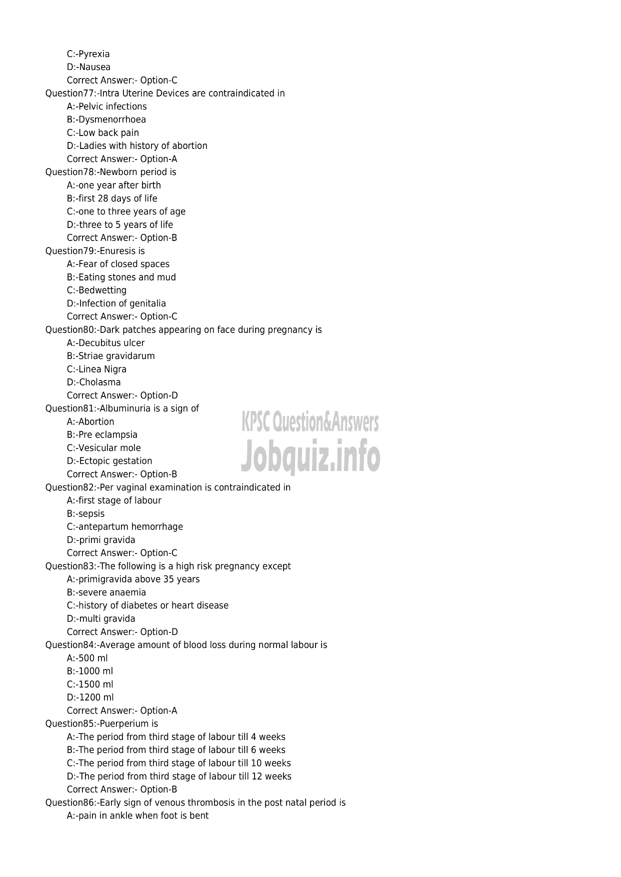 Kerala PSC Question Paper - JUNIOR PUBLIC HEALTH NURSE GRADE II (Main Examination) -9