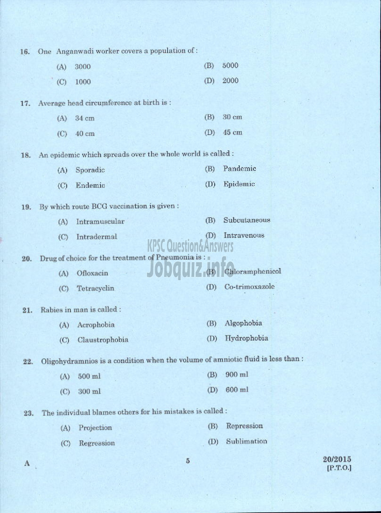 Kerala PSC Question Paper - JUNIOR PUBLIC HEALTH NURSE GR II NCA HEALTH SERVICES-3