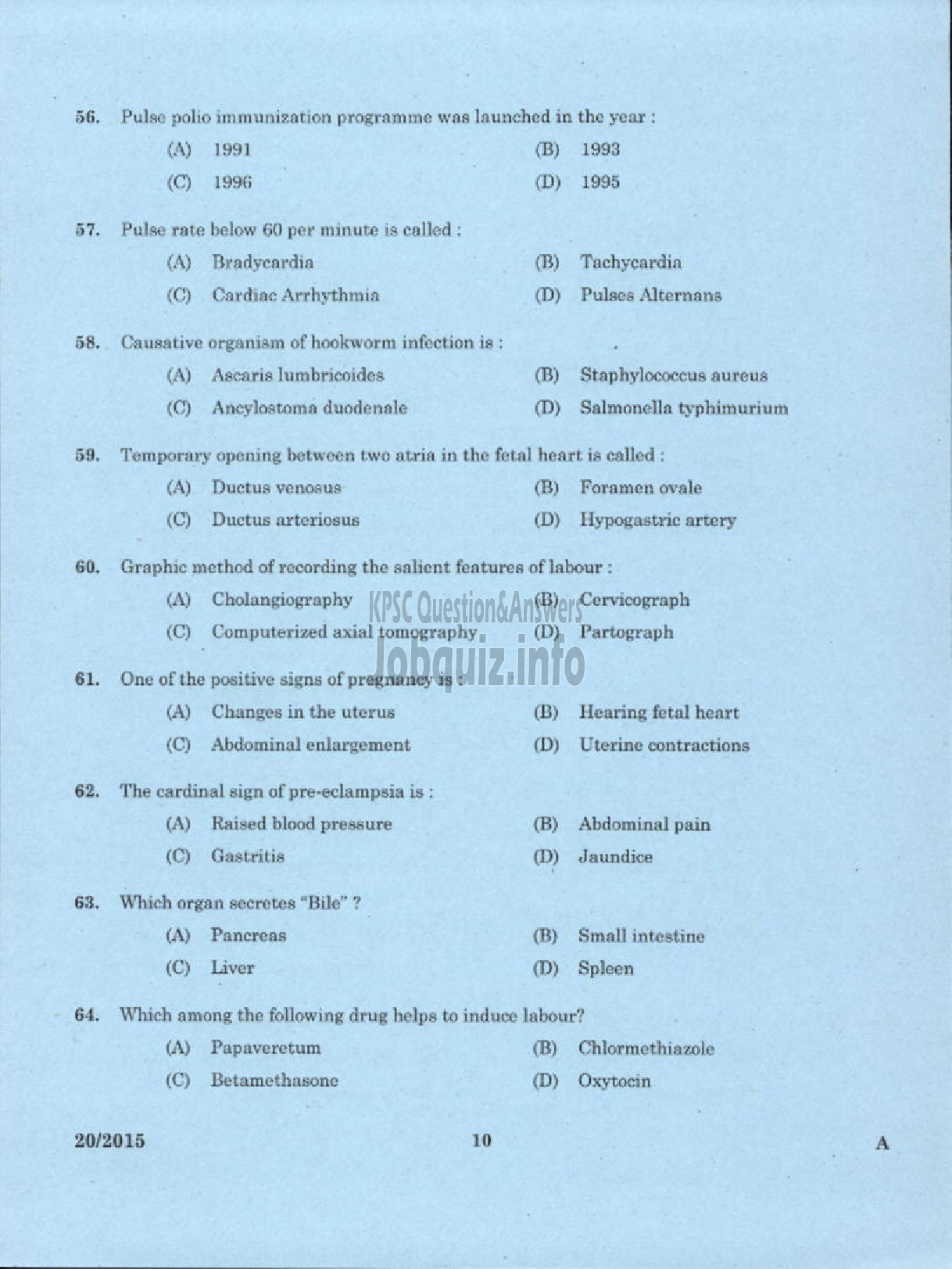 Kerala PSC Question Paper - JUNIOR PUBLIC HEALTH NURSE GR II NCA HEALTH SERVICES-8