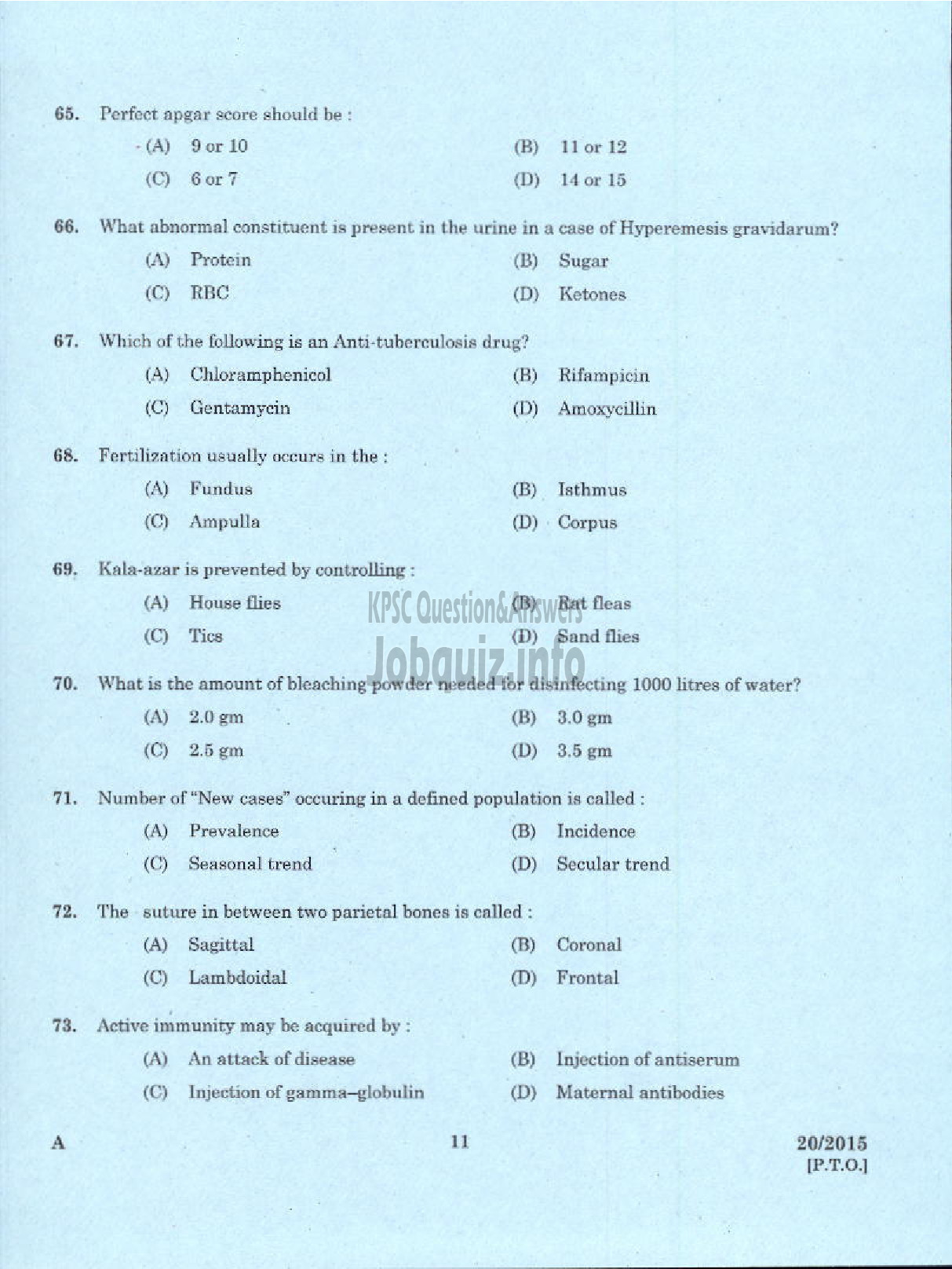 Kerala PSC Question Paper - JUNIOR PUBLIC HEALTH NURSE GR II NCA HEALTH SERVICES-9