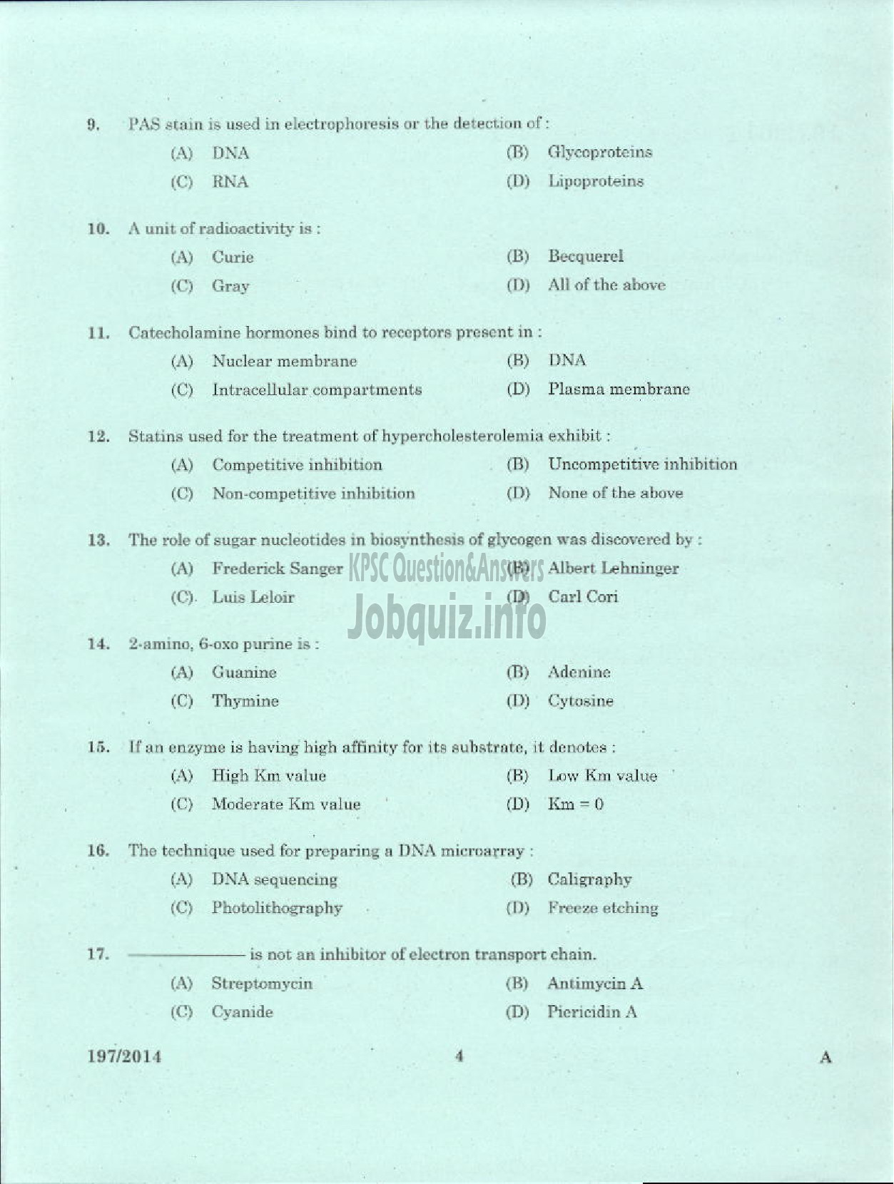 Kerala PSC Question Paper - JUNIOR SCIENTIFIC OFFICER HEALTH SERVICES-2