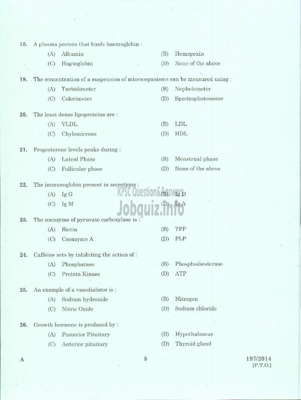 Kerala PSC Question Paper - JUNIOR SCIENTIFIC OFFICER HEALTH SERVICES-3