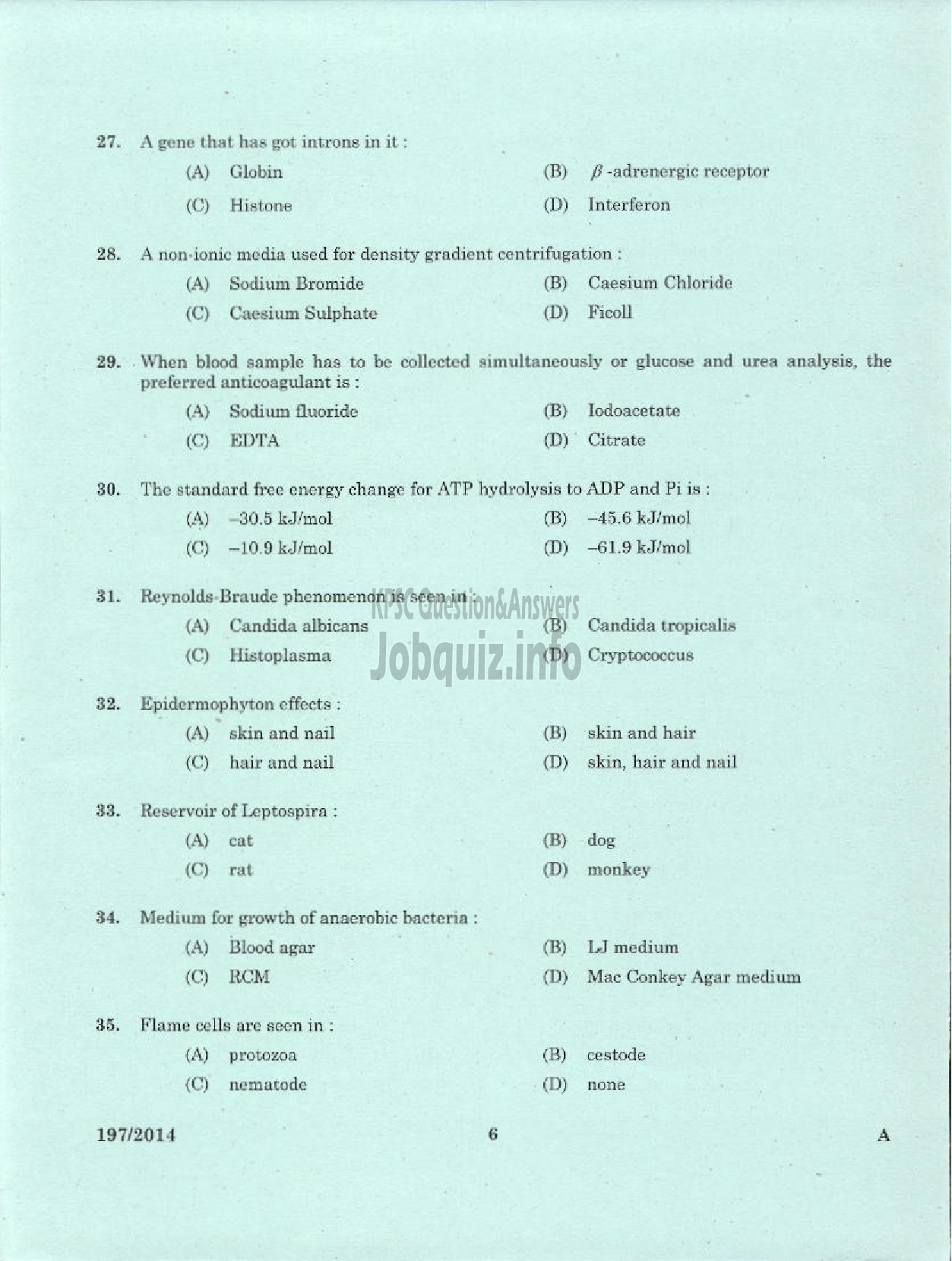 Kerala PSC Question Paper - JUNIOR SCIENTIFIC OFFICER HEALTH SERVICES-4