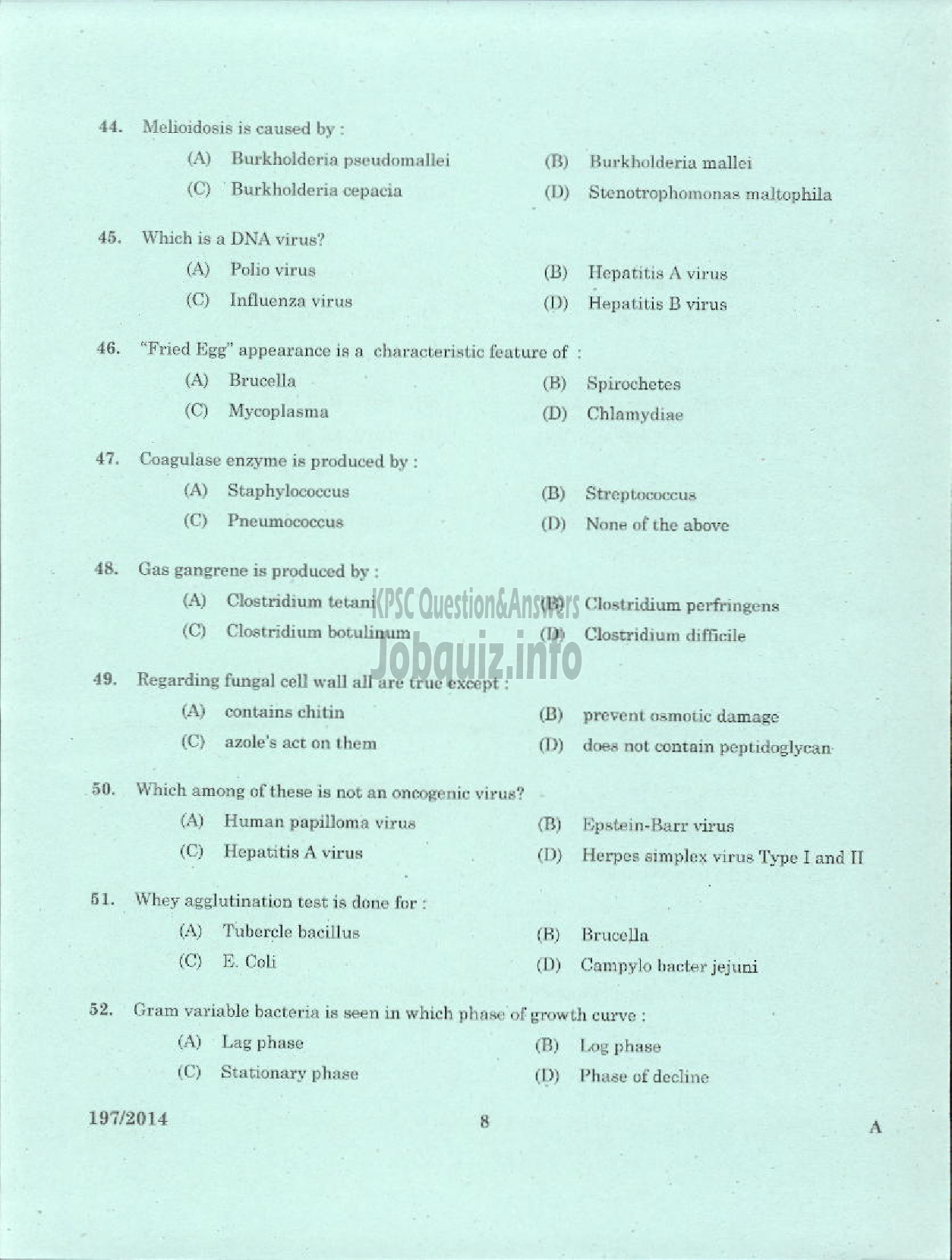 Kerala PSC Question Paper - JUNIOR SCIENTIFIC OFFICER HEALTH SERVICES-6