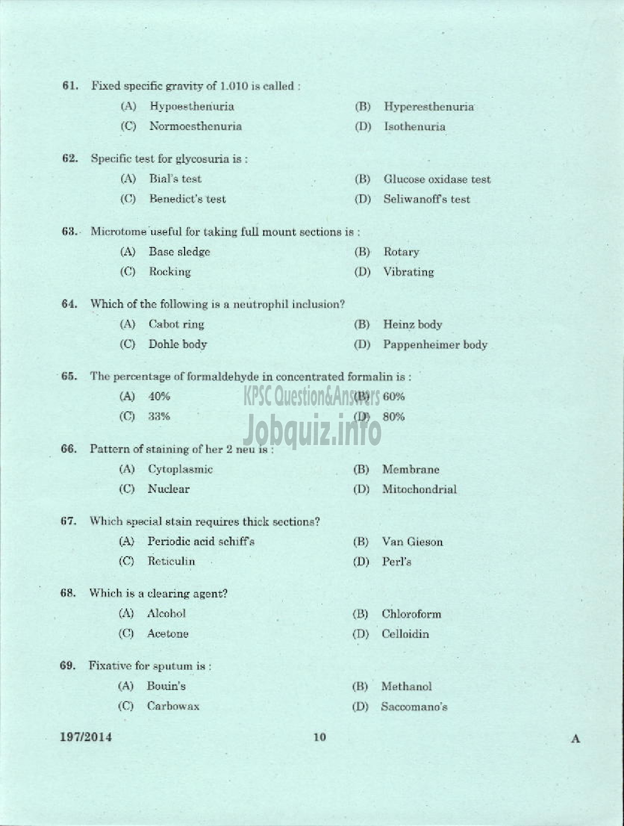 Kerala PSC Question Paper - JUNIOR SCIENTIFIC OFFICER HEALTH SERVICES-8