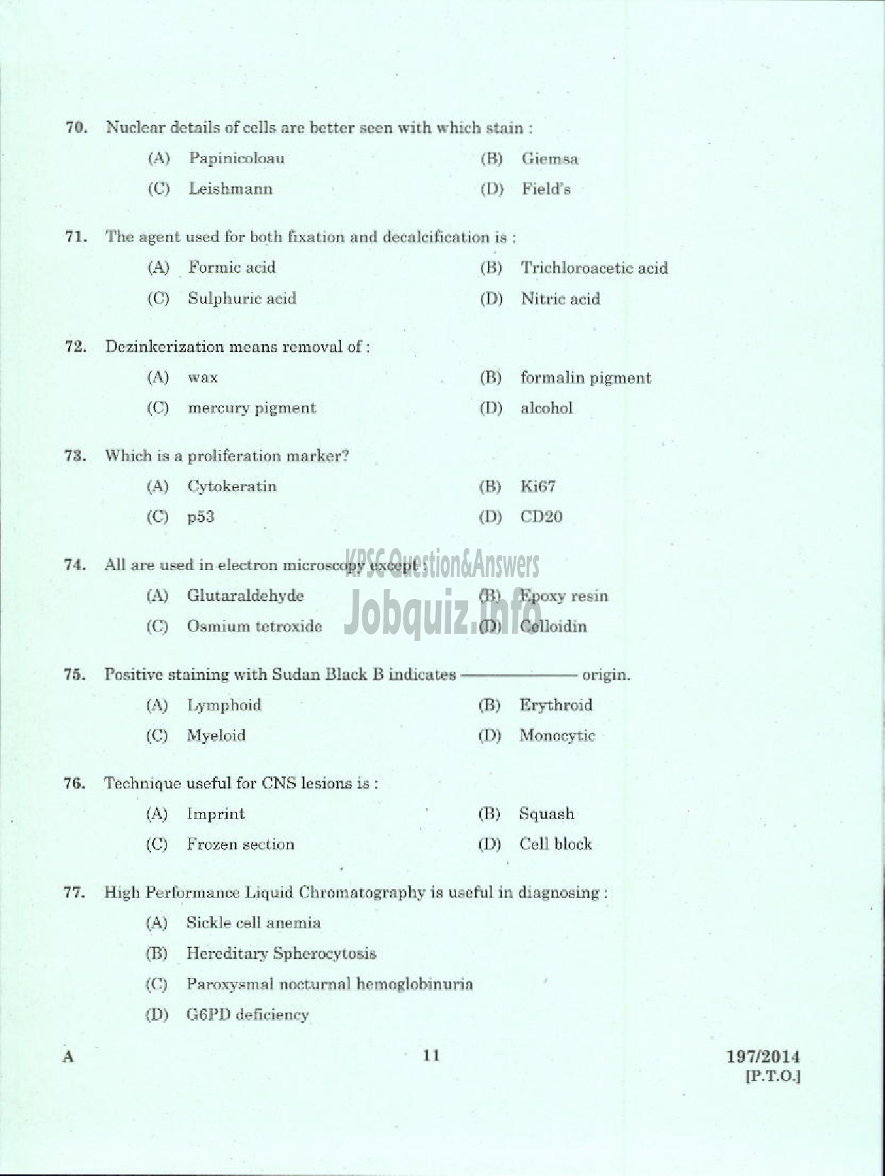 Kerala PSC Question Paper - JUNIOR SCIENTIFIC OFFICER HEALTH SERVICES-9