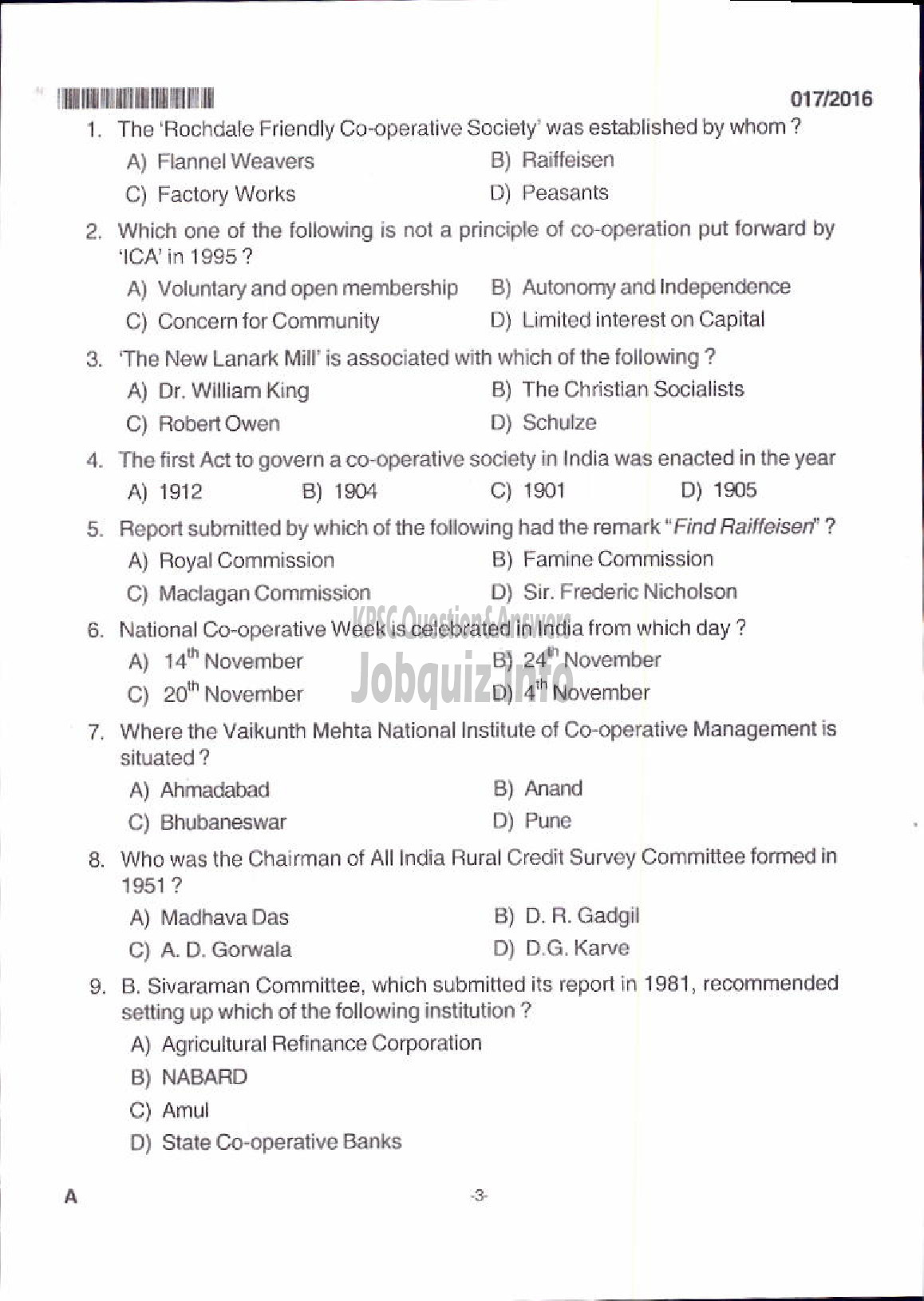 Kerala PSC Question Paper - JUNIOR SUPERINTENDENT P AND A KSCCF LTD-1