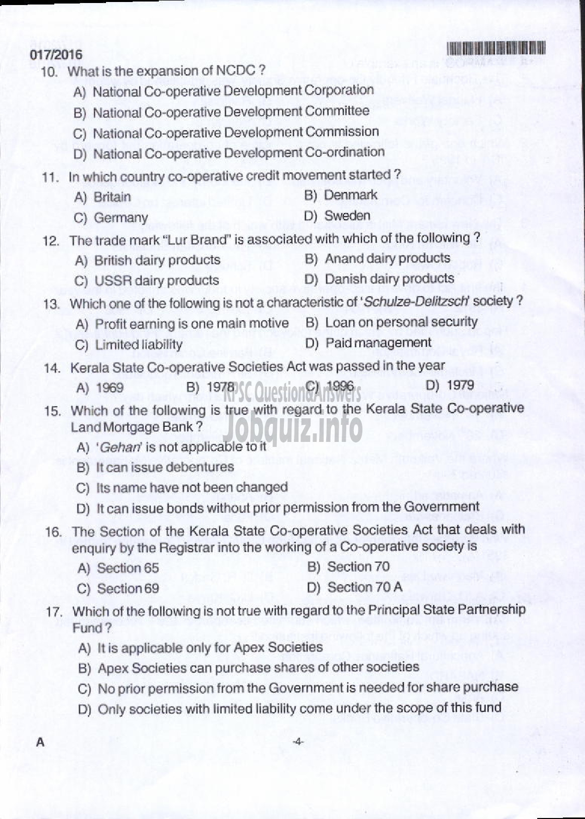 Kerala PSC Question Paper - JUNIOR SUPERINTENDENT P AND A KSCCF LTD-2